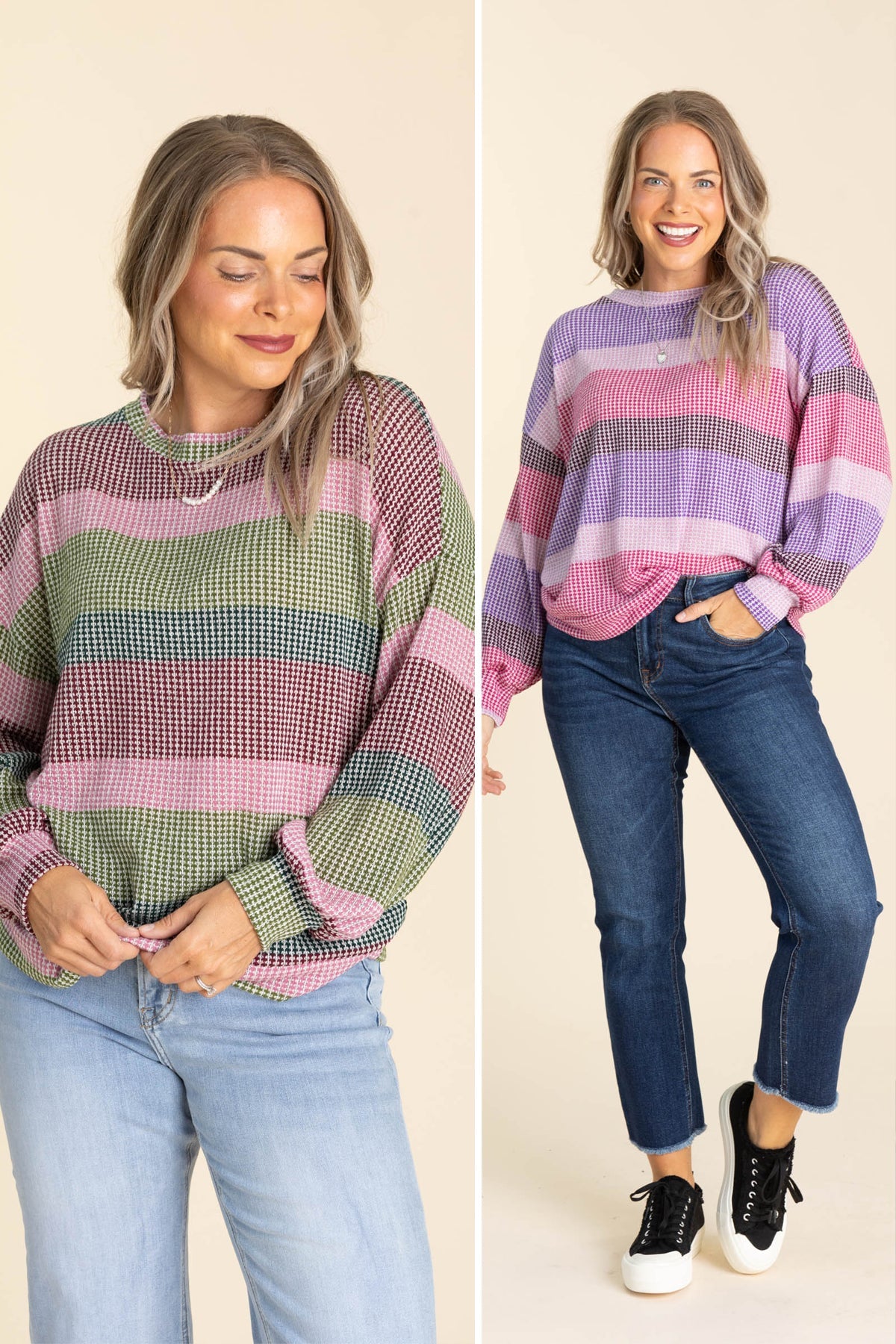 Loose Fit Multi Color Waffle Knit Tops