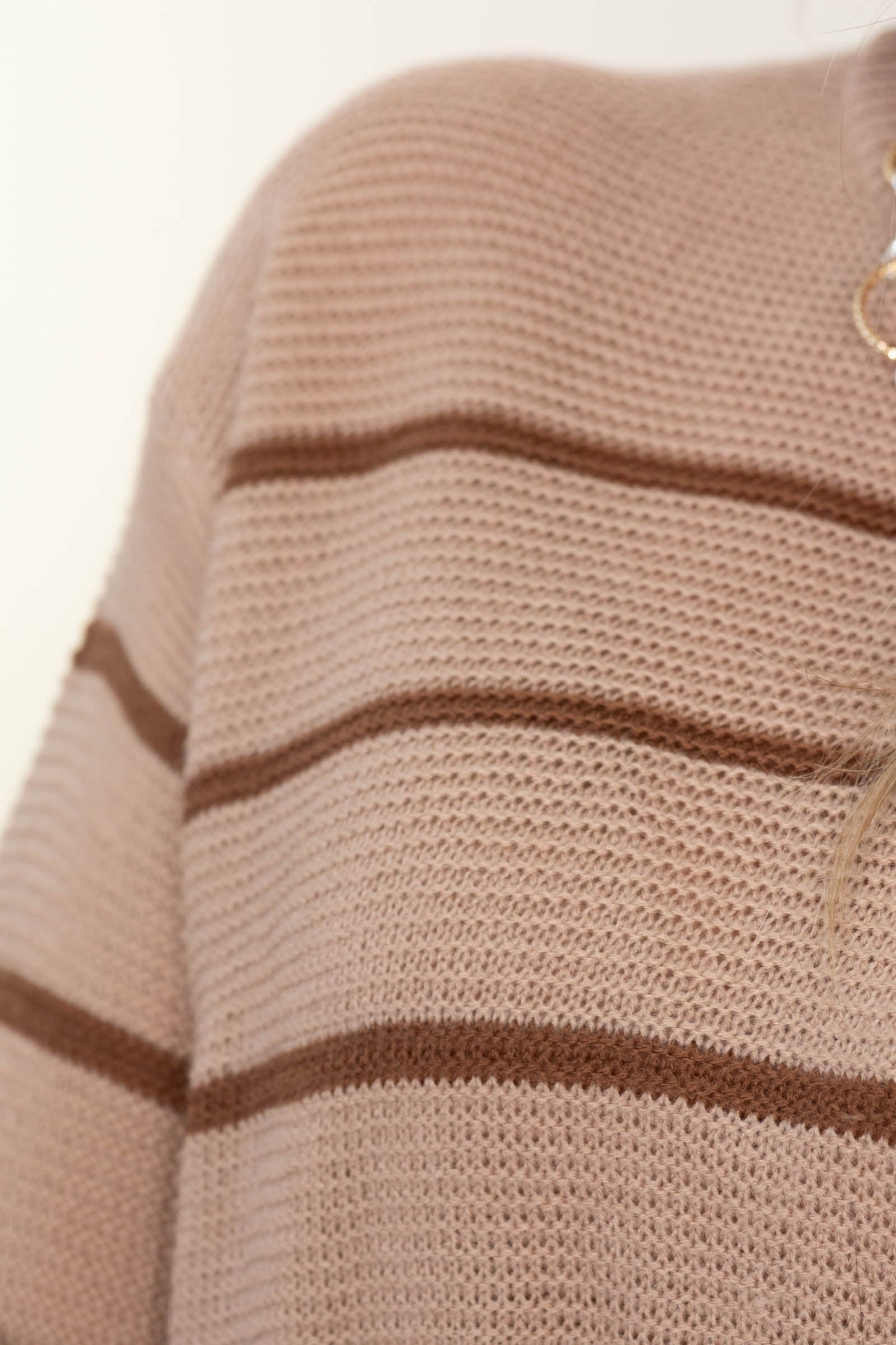 Mocha Striped Sweater Top With Slit At Hemline