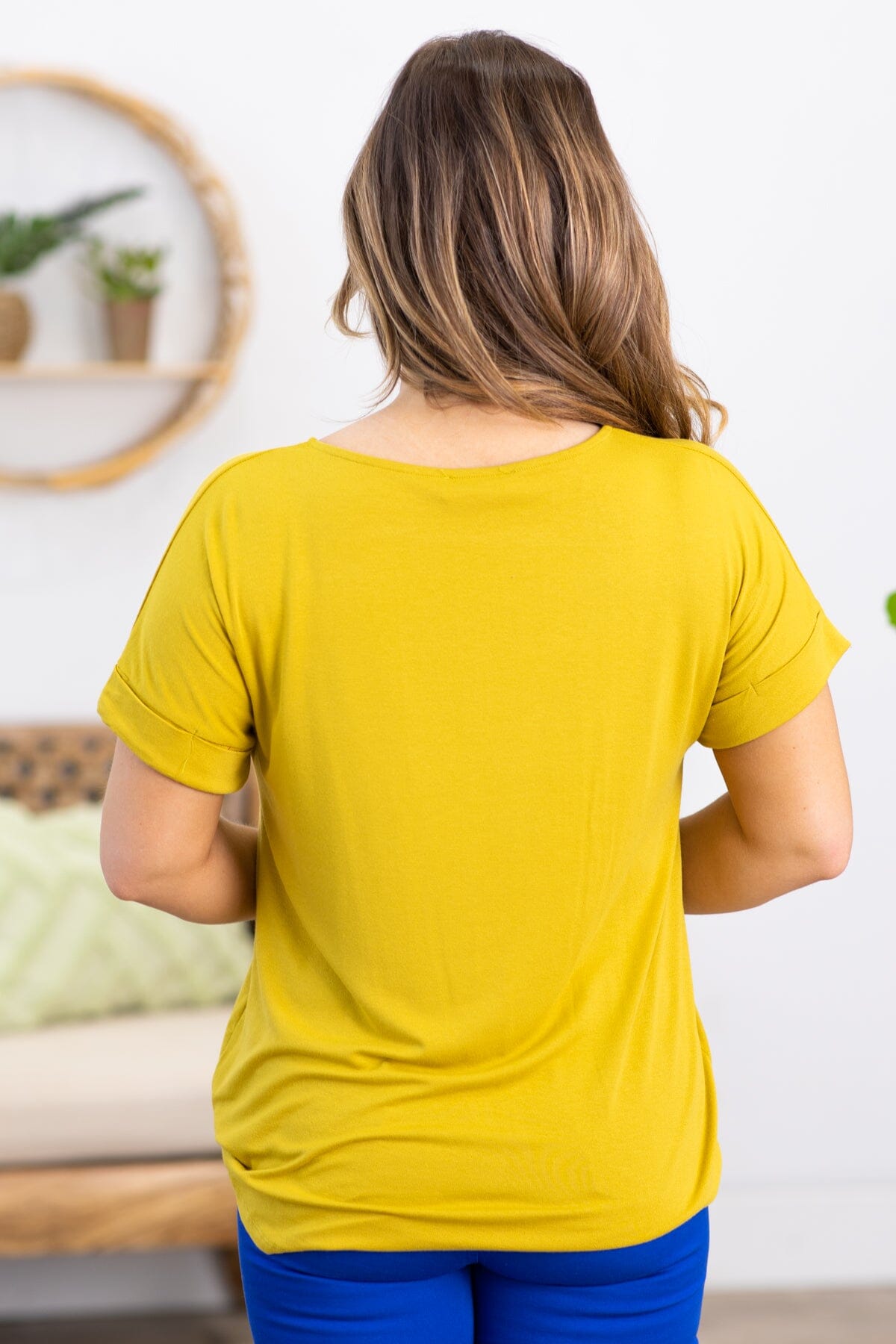 Mustard Knot Front Short Sleeve Top