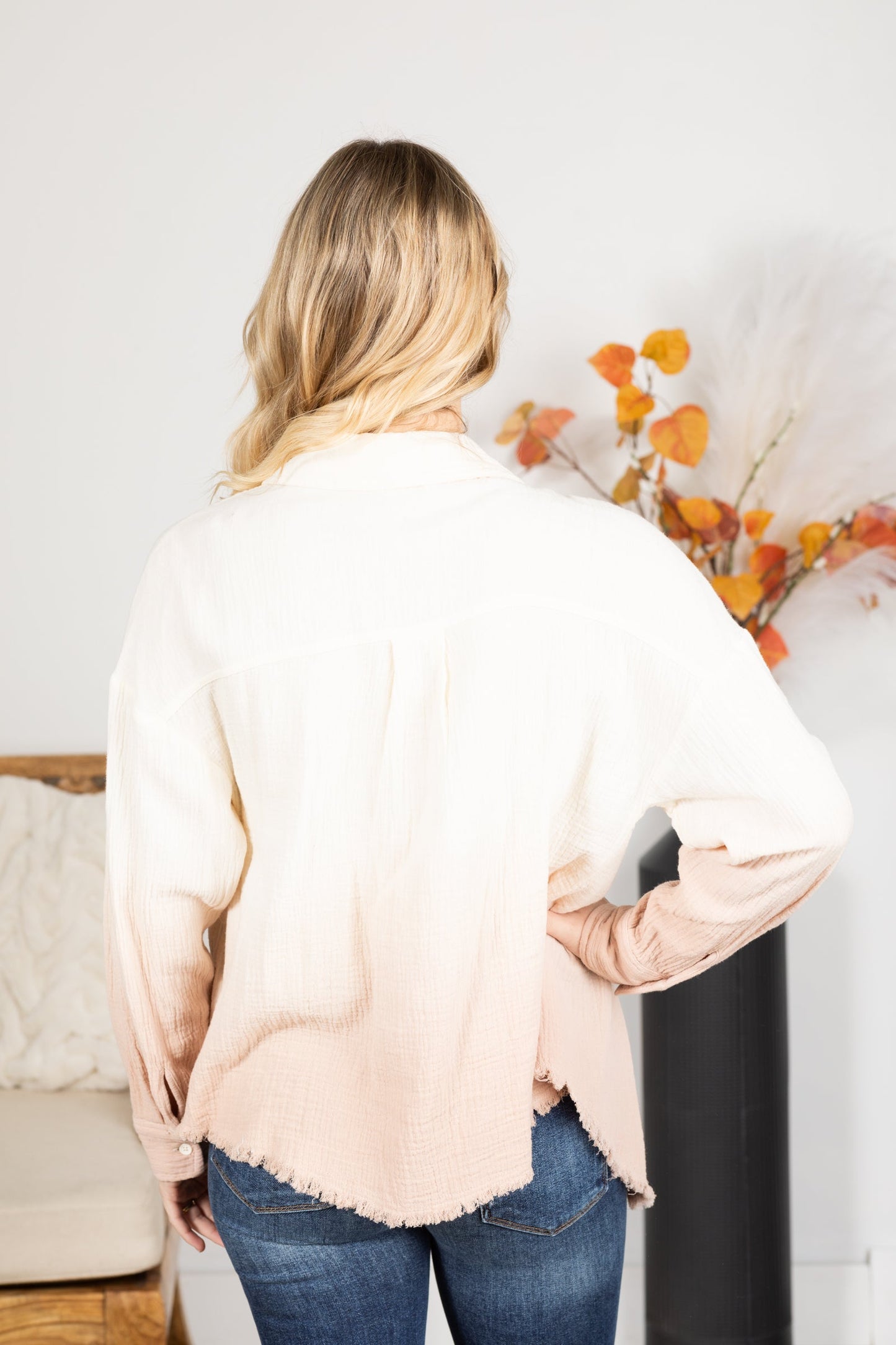 Cream Ombre Button Up Woven Top