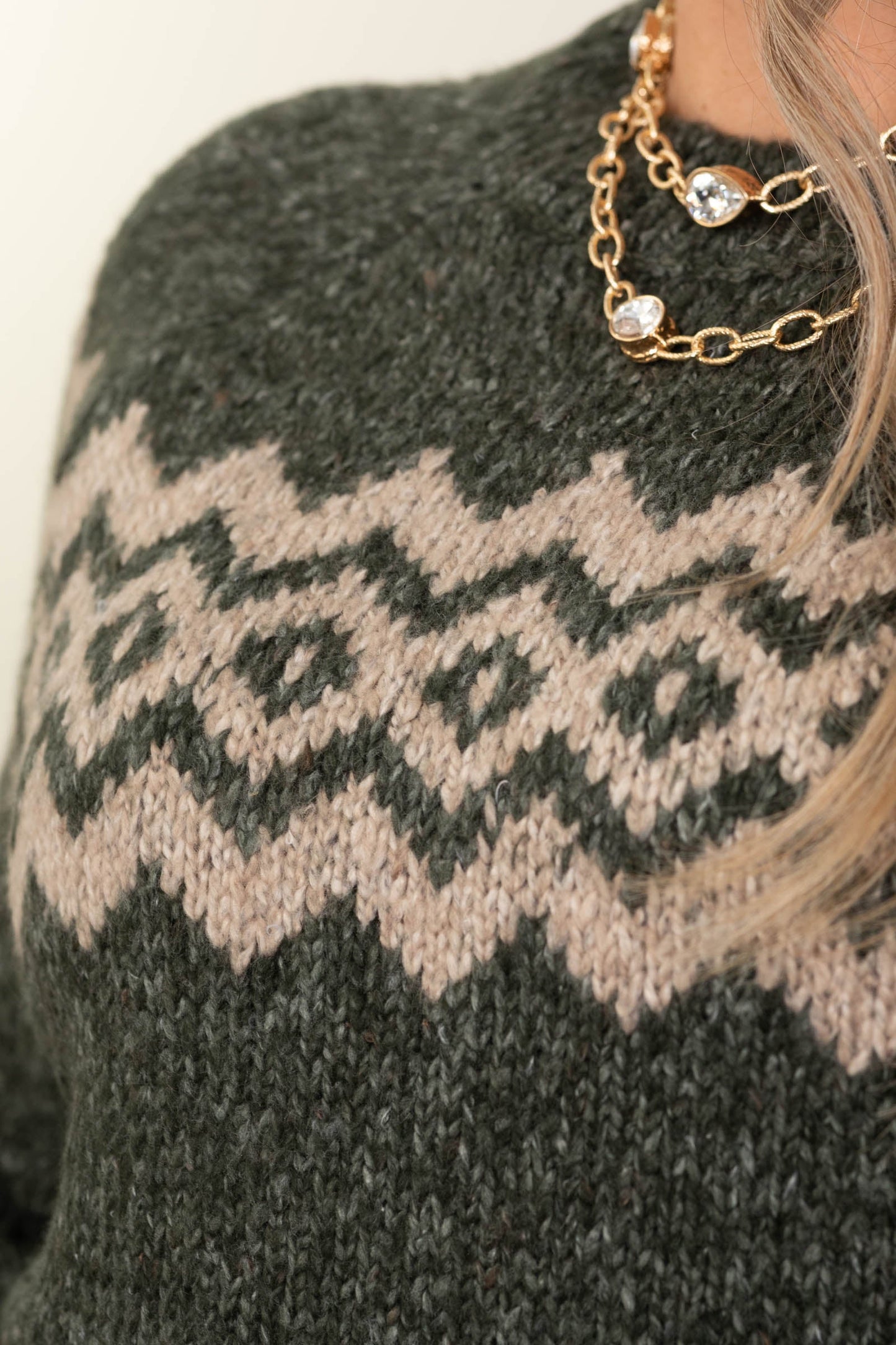 Hunter Green Jacquard Patterned Knit Sweater