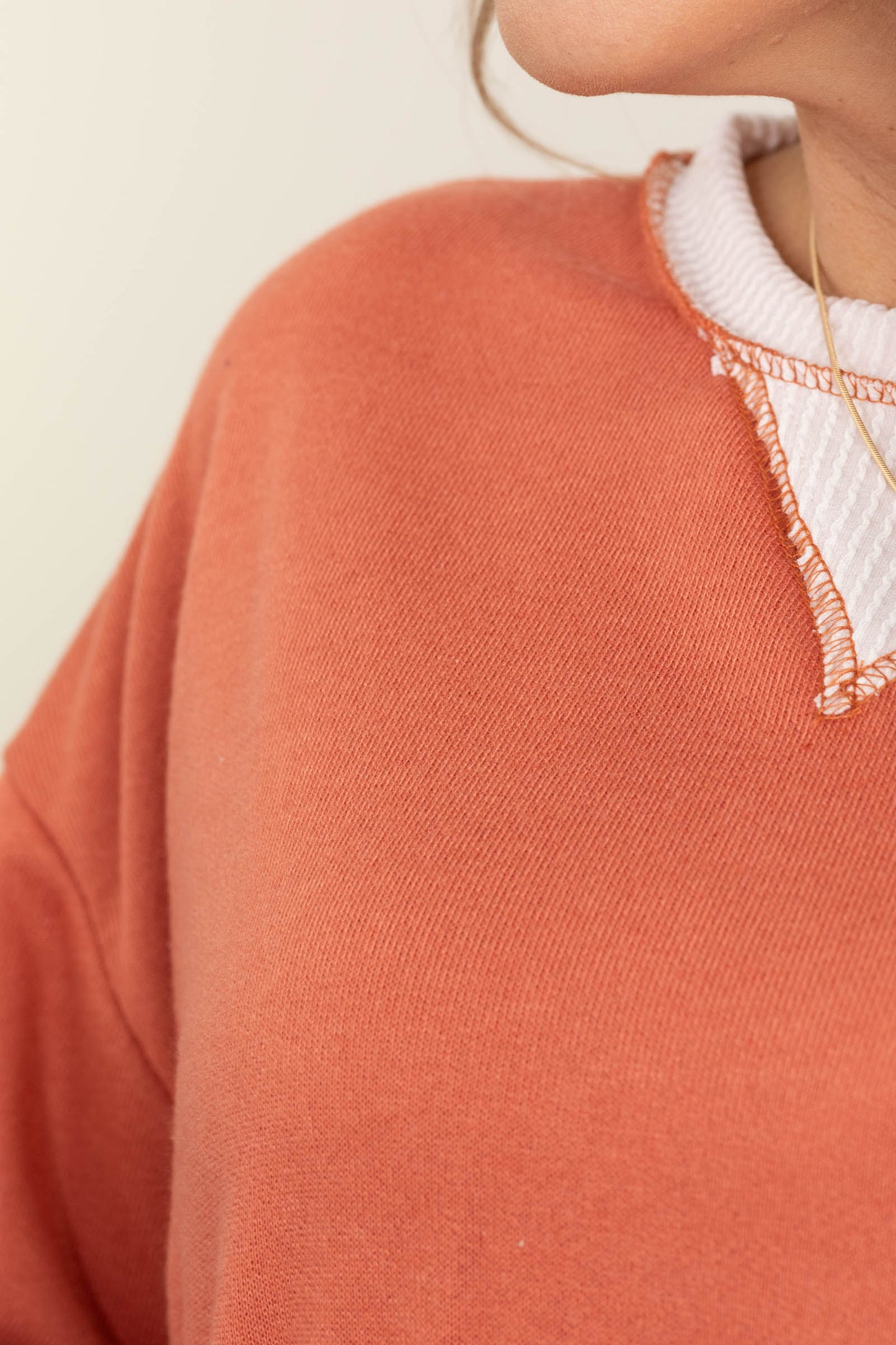 French Terry Knit Tops With Rib Trim Contrast