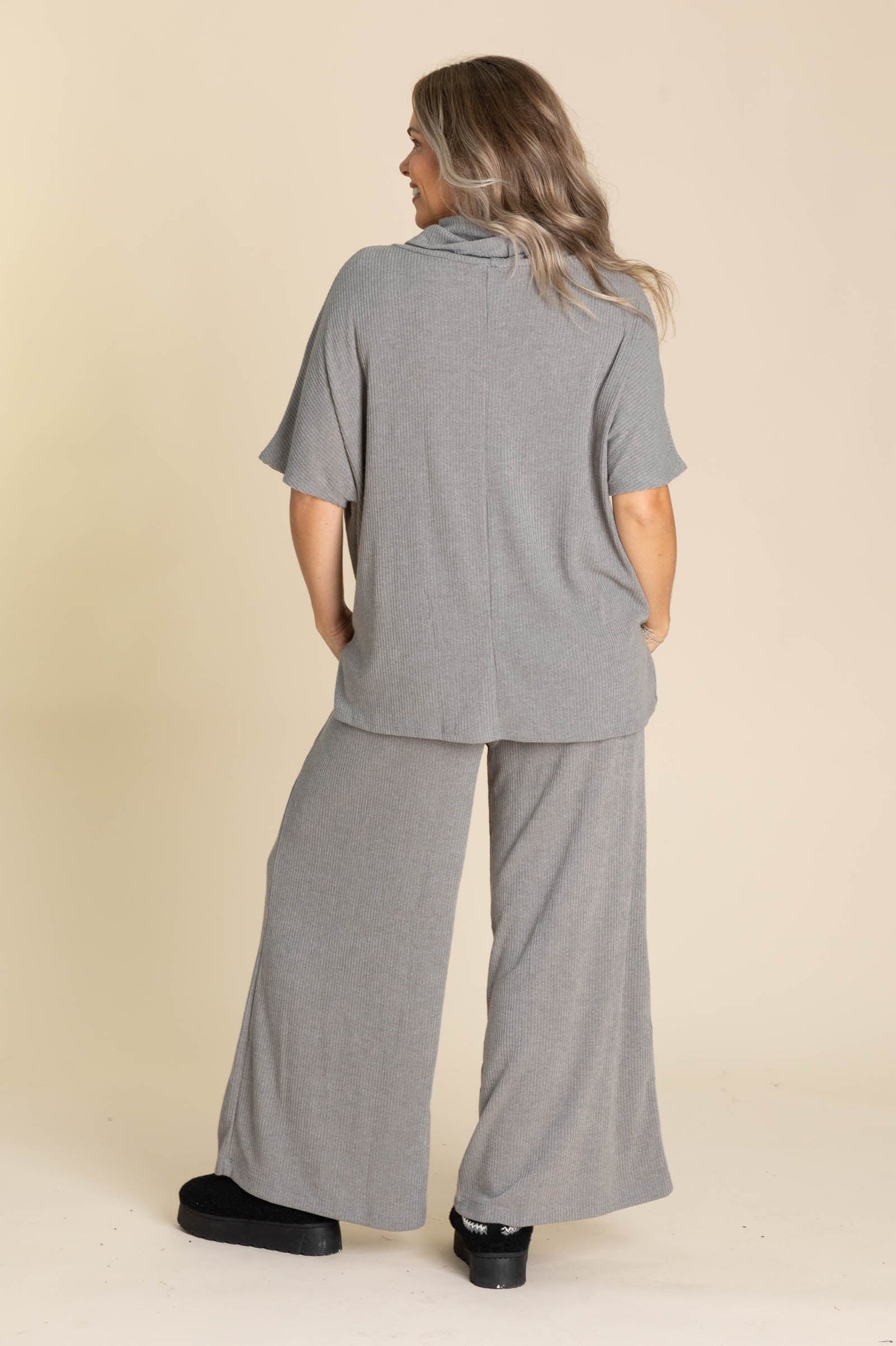 Oversized Short Sleeve Cowl Neck And Pant Sets