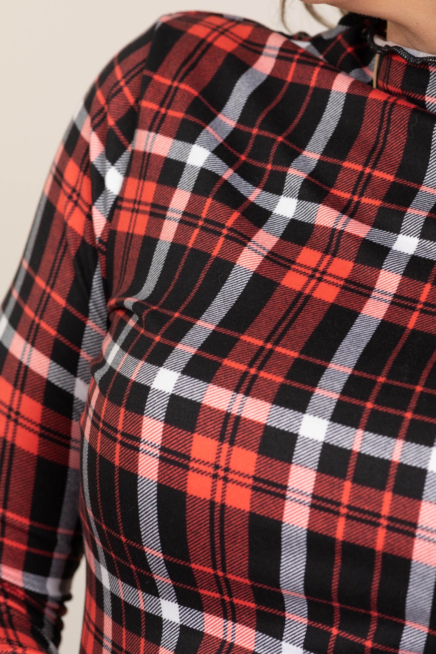 Red And Black Plaid Lettuce Hem Top