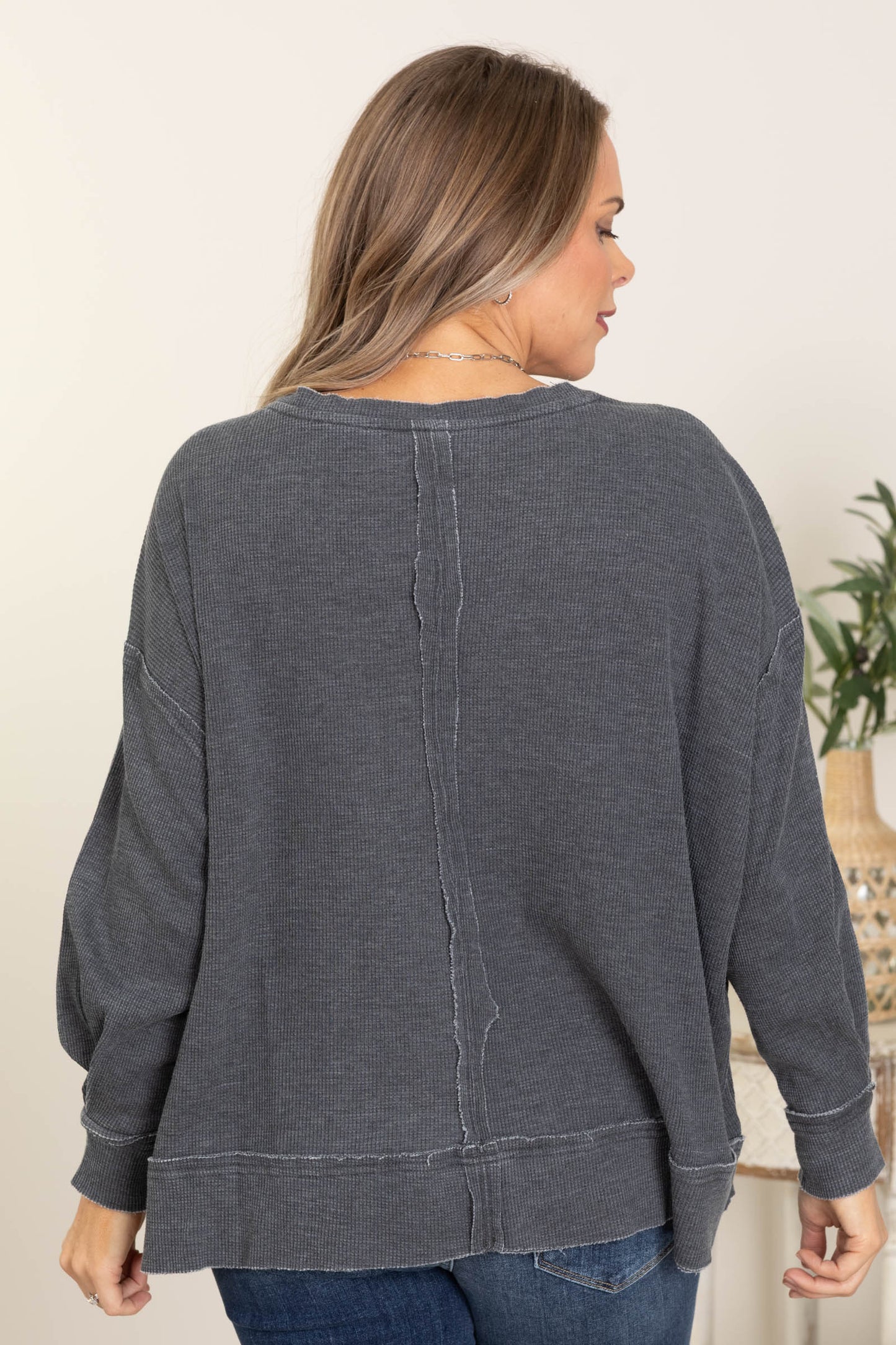 Waffle Relaxed Fit Top With Notch Neck