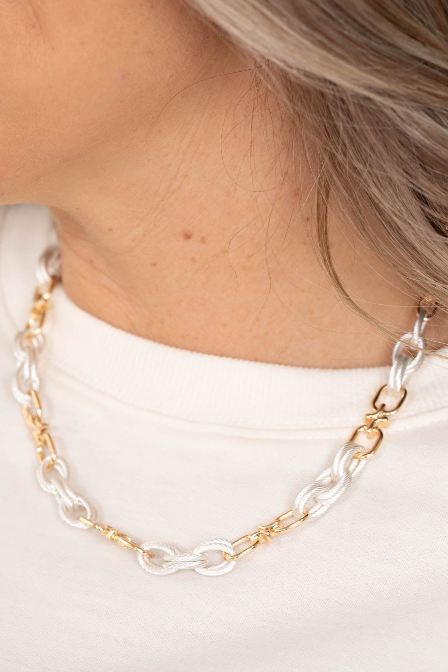 Gold and Silver Oval Link Chain Necklace
