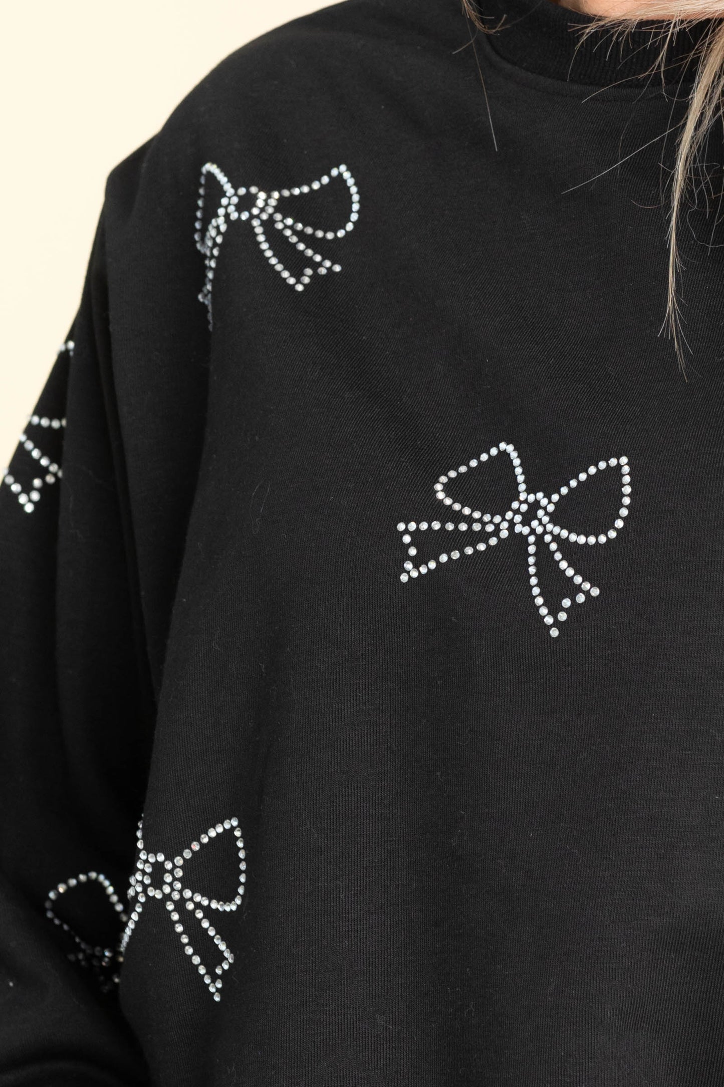 Black With Rhinestone Bows Knit Sweatshirt