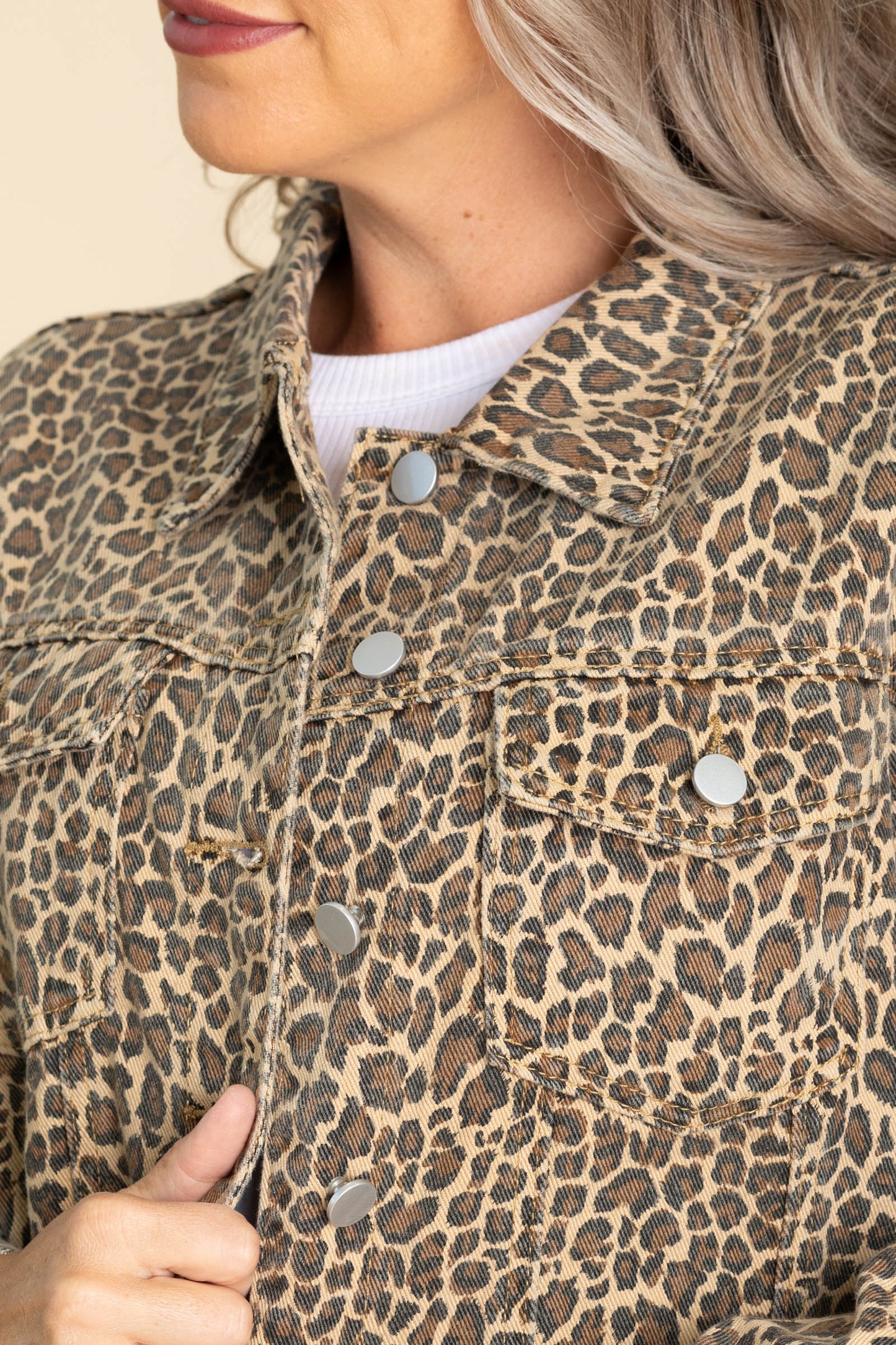 Leopard Print Button Down Denim Jacket
