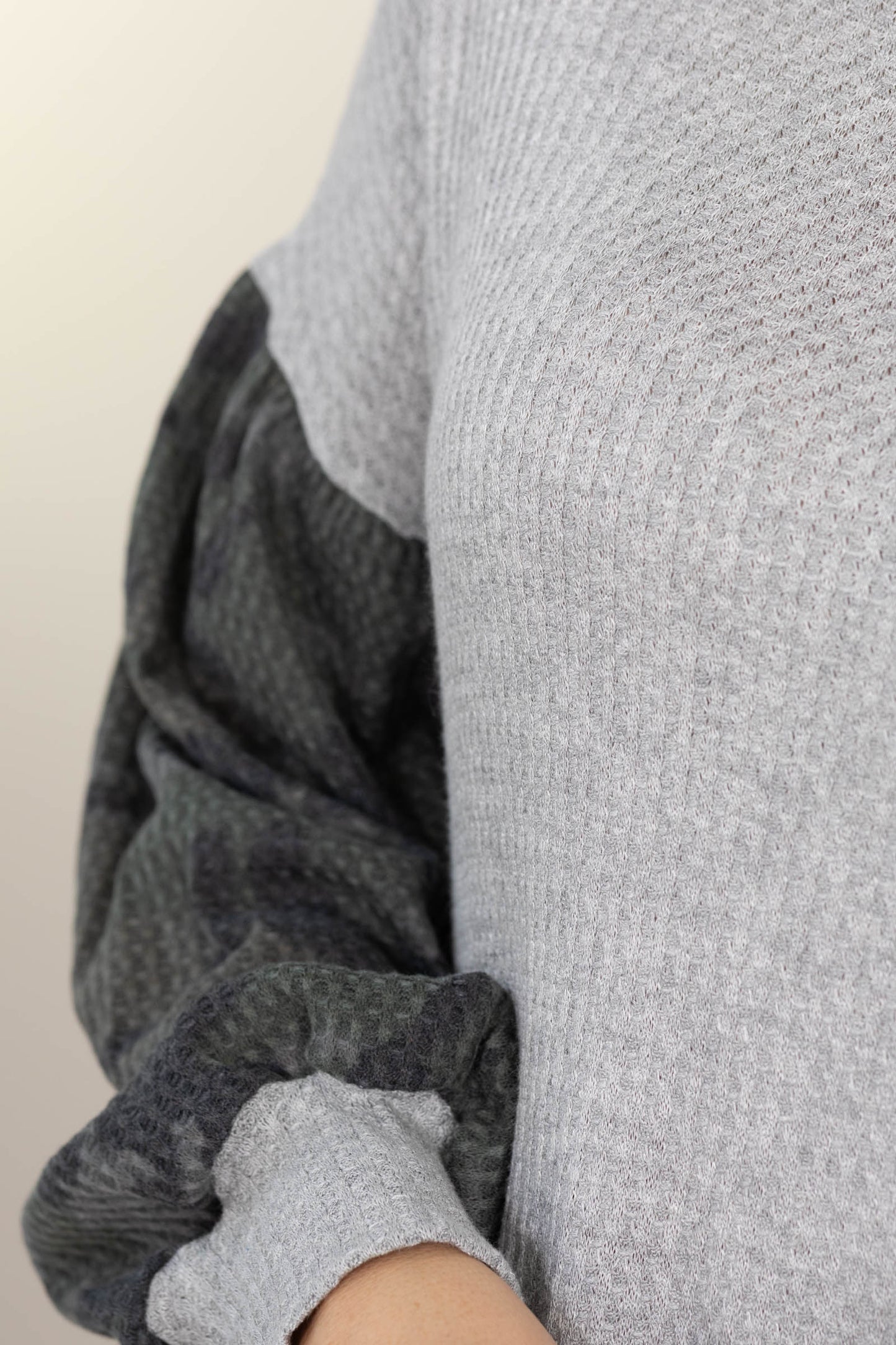 Heather Grey With Camo Long Sleeves Knit Top