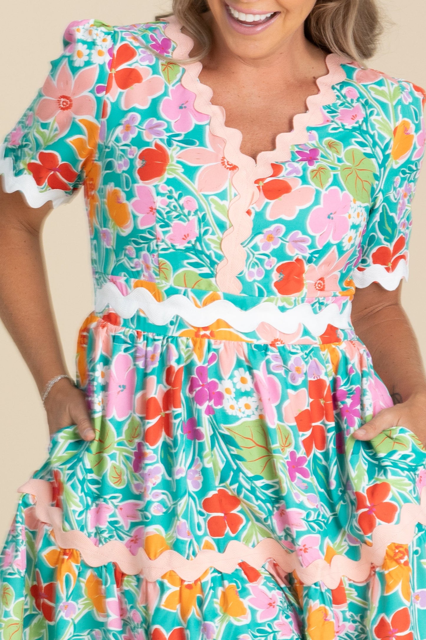 Mint Tiered Floral Print Woven Dress