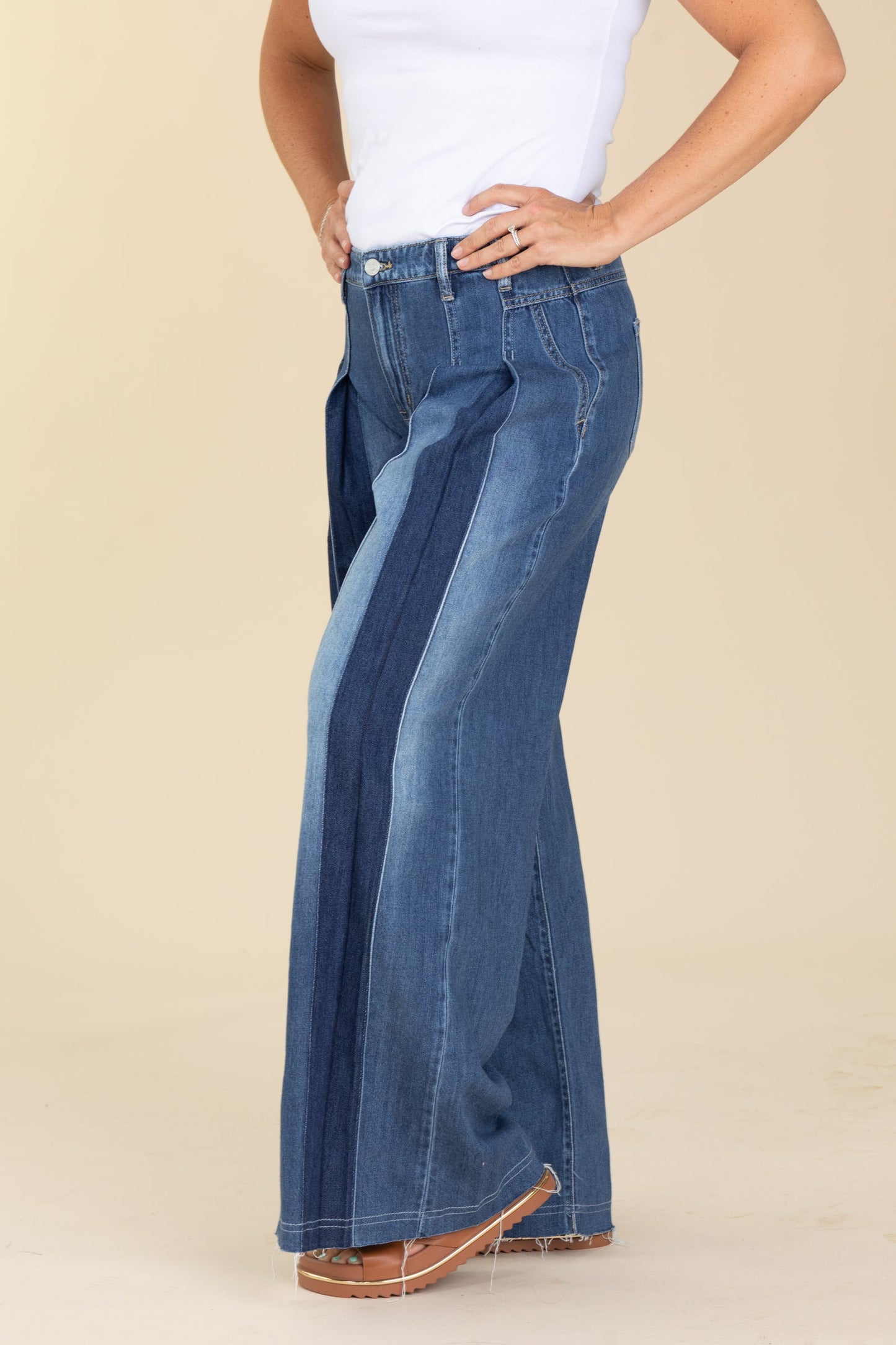 KanCan Dark High Rise Pleat Wide Leg Jeans