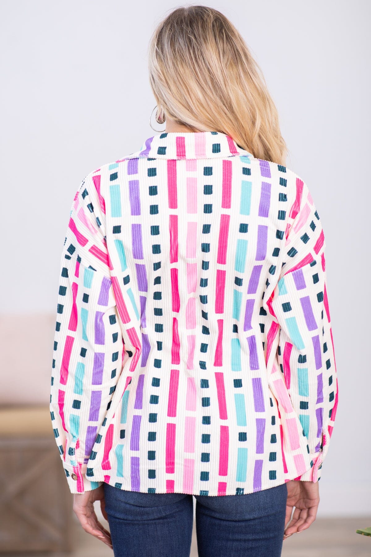 Pink Multicolor Geometric Print Jacket