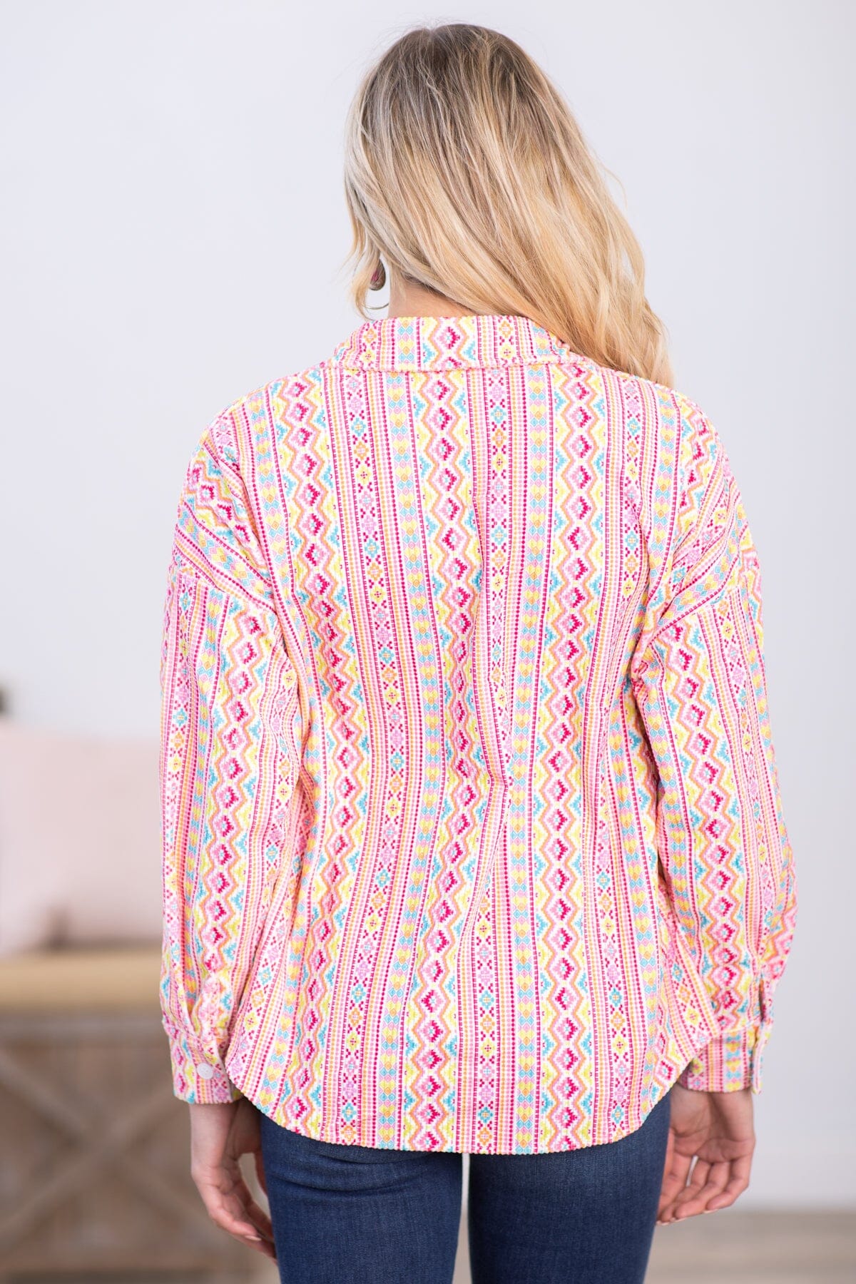 Pink Multicolor Aztec Stripe Jacket