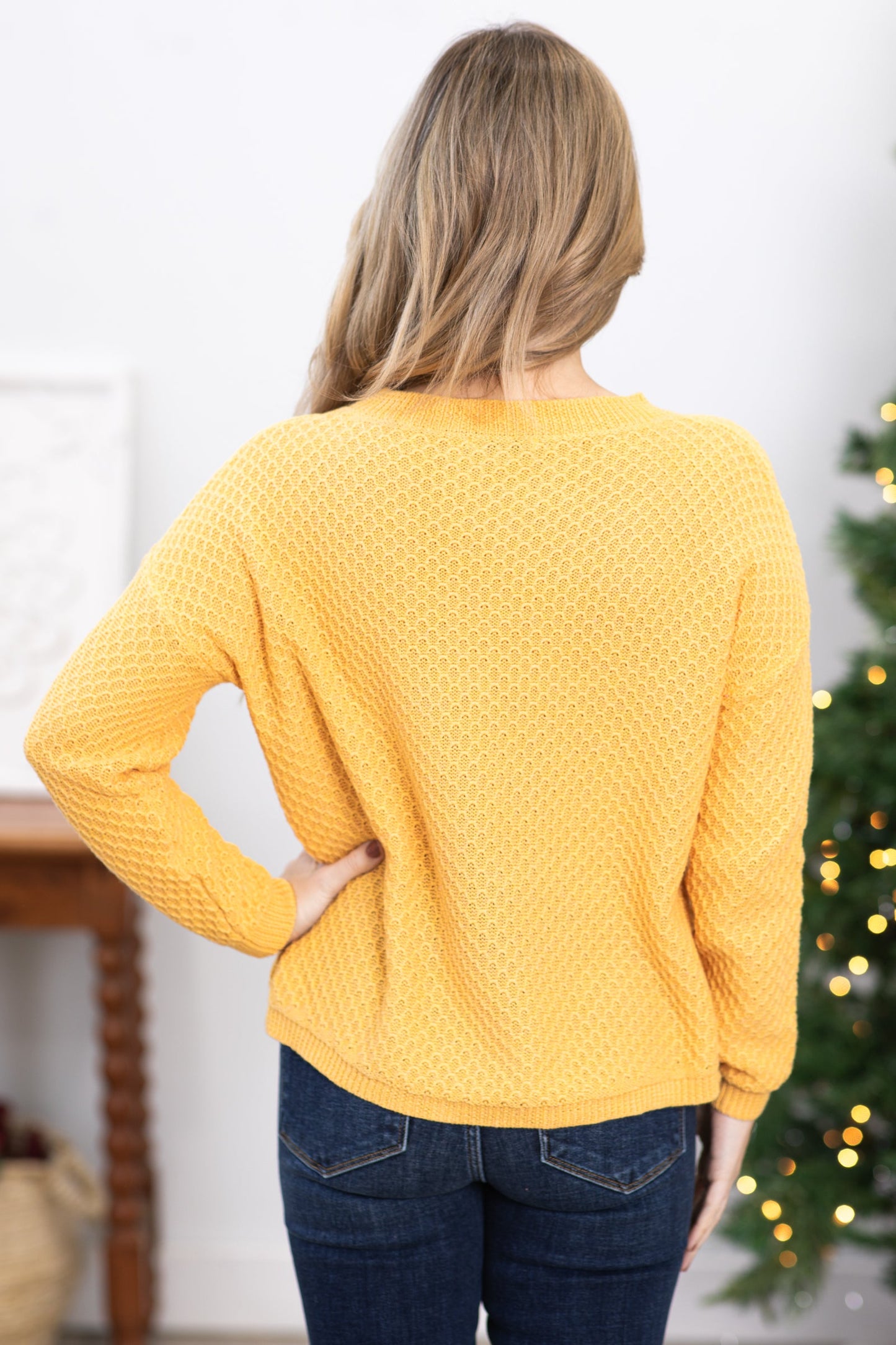 Yellow Textured Raglan Sleeve Sweater