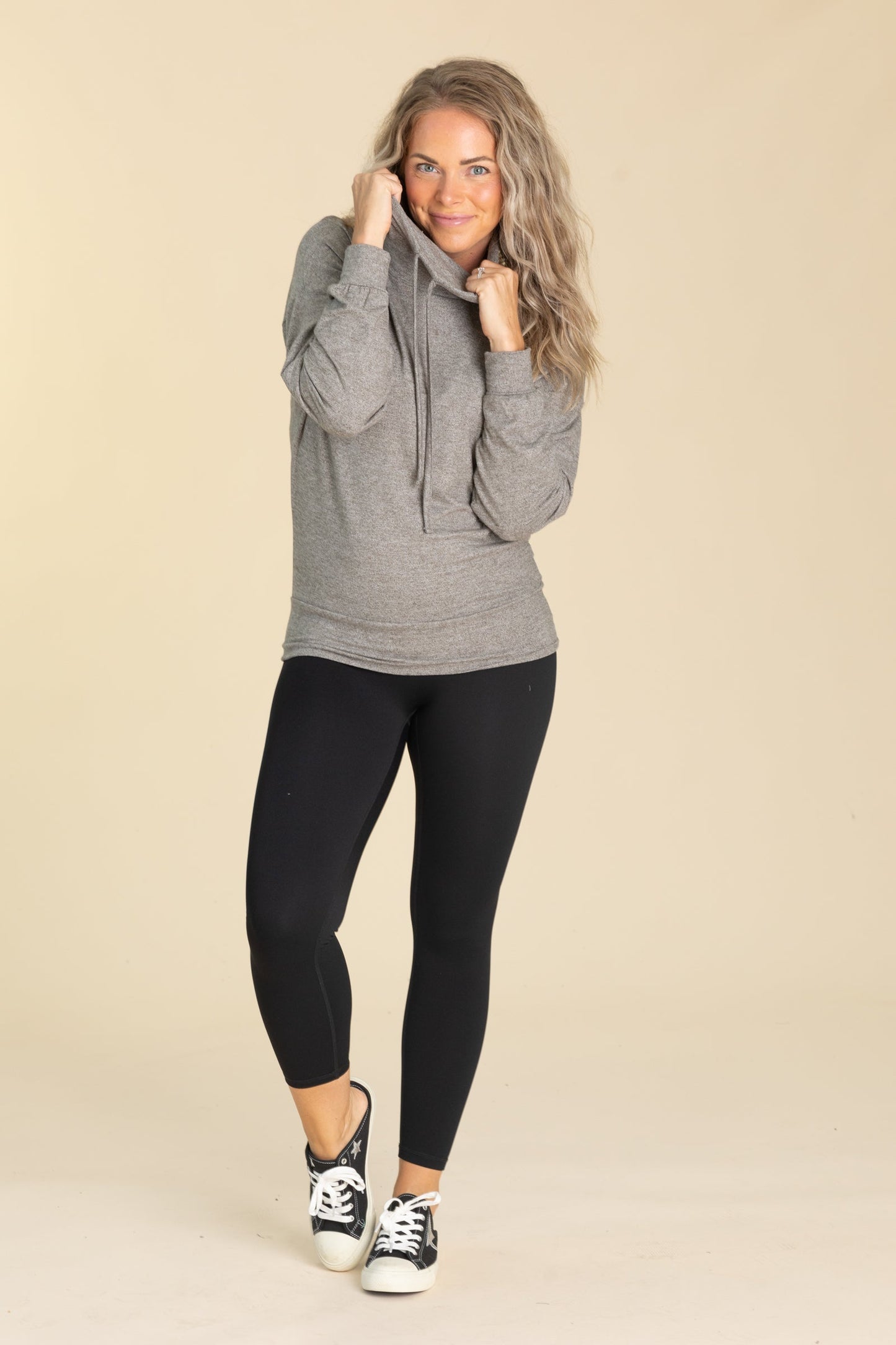 Brushed Cowl Neck Pullover Knit Tops