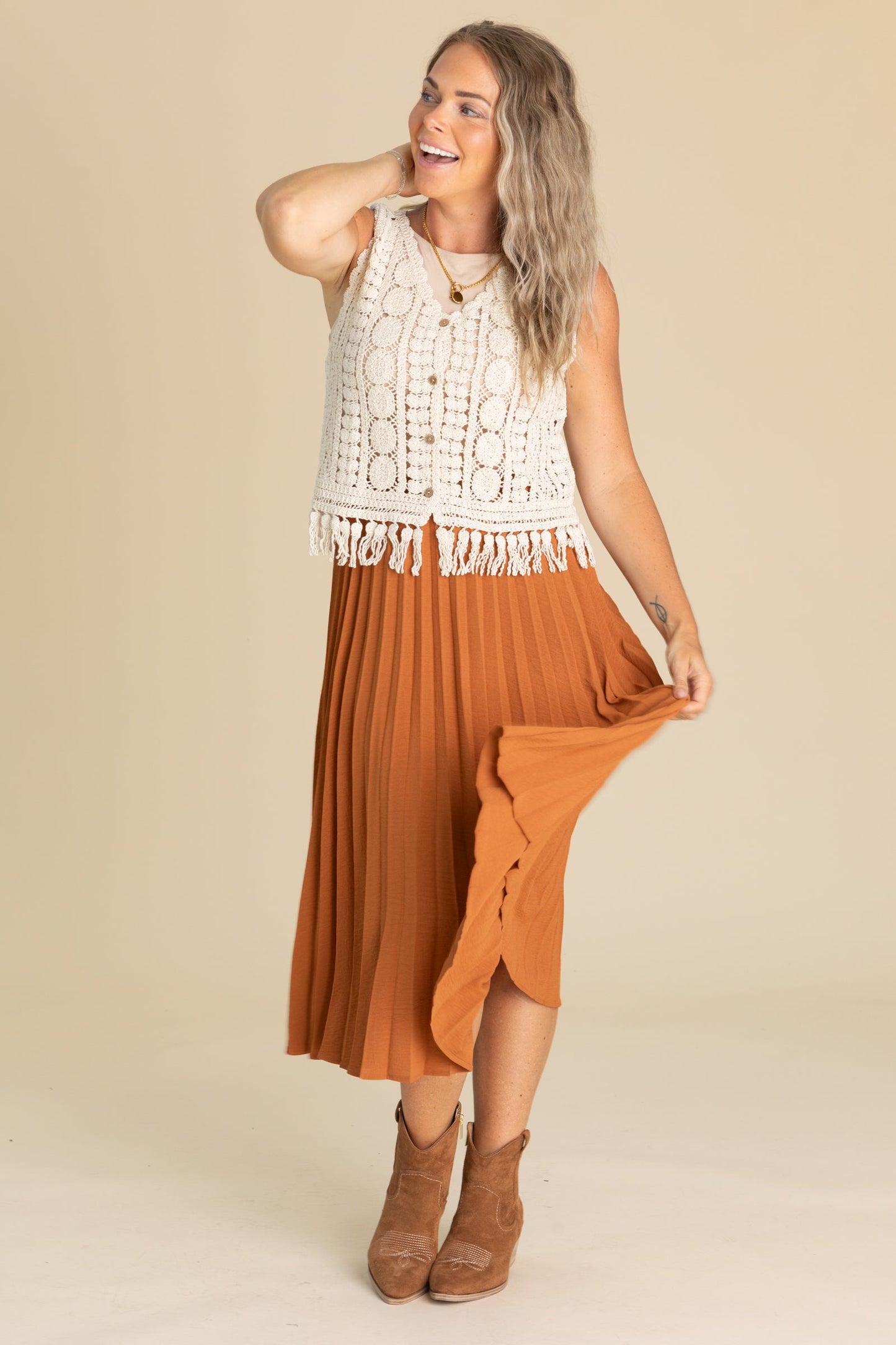 Cinnamon Midi Pleated Skirt