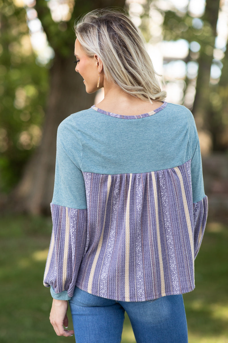 Mauve Multicolor Boho Print Babydoll Top