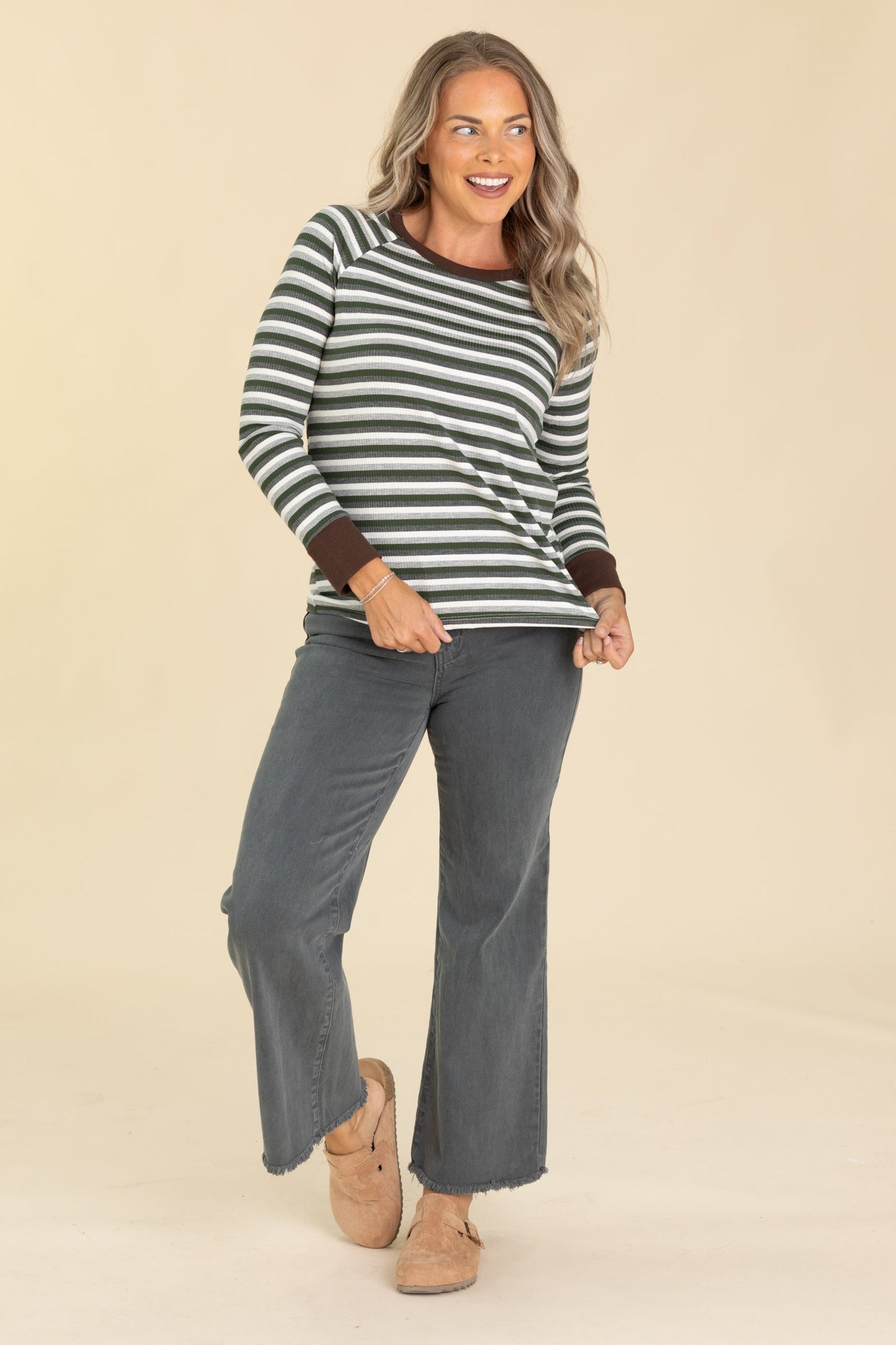 Multicolor Stripe Long Sleeve Knit Tops