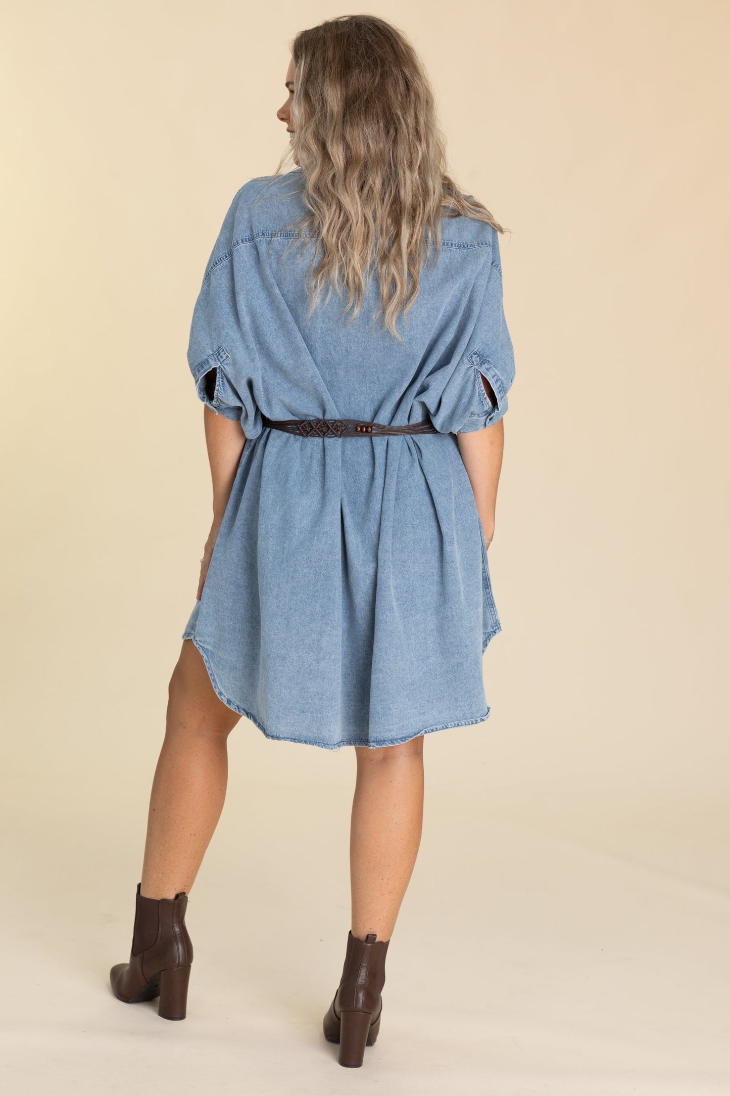 Brown Boho Braided Waist Belt With Blue Stones