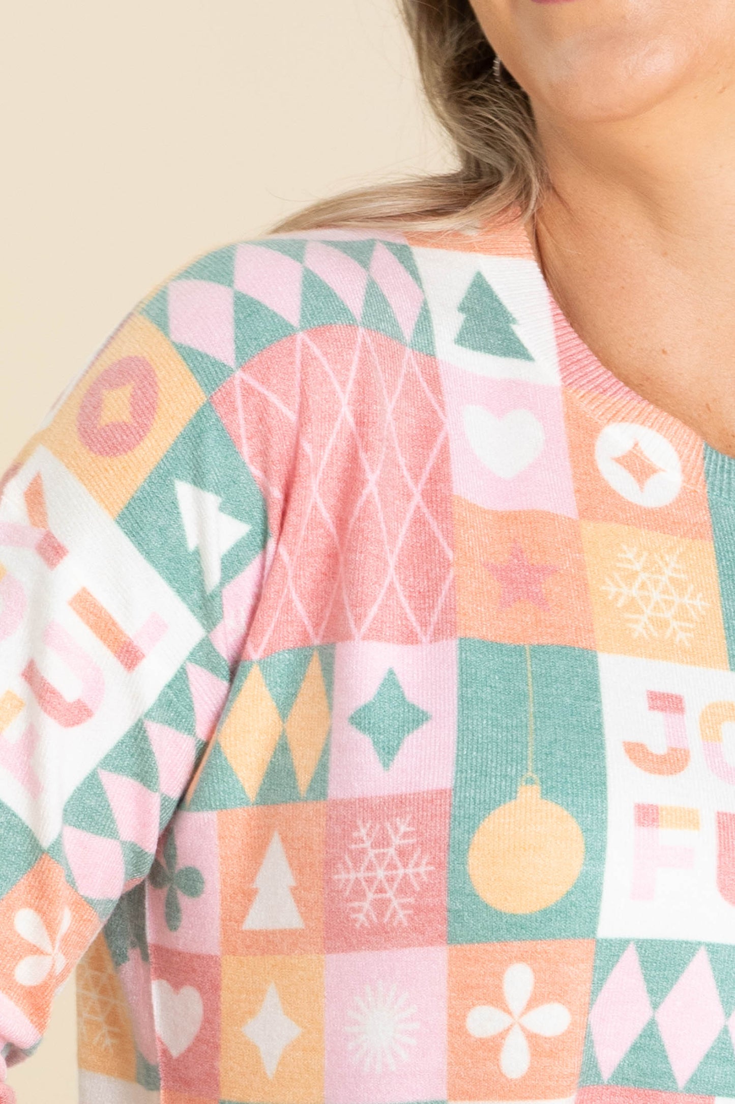 Joyful Multicolor Pattern Knit Sweater Top