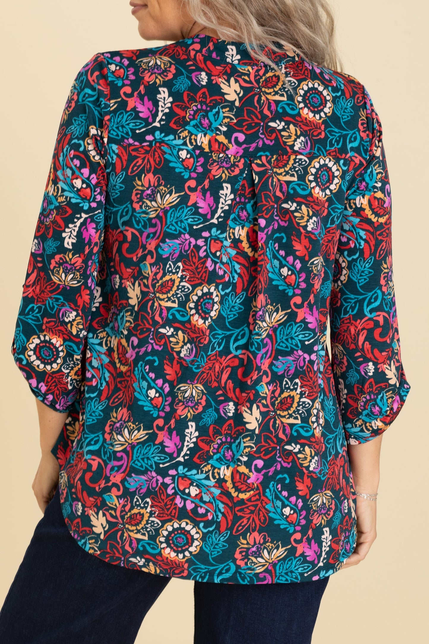 Teal Leaf Print Lizzy Wrinkle Free Top