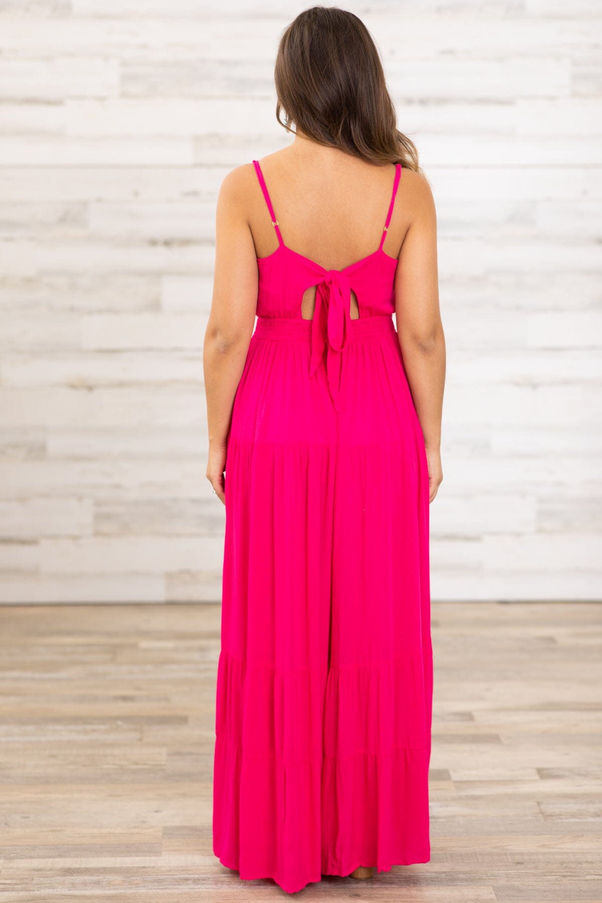 Hot Pink Elastic Waist Jumpsuit