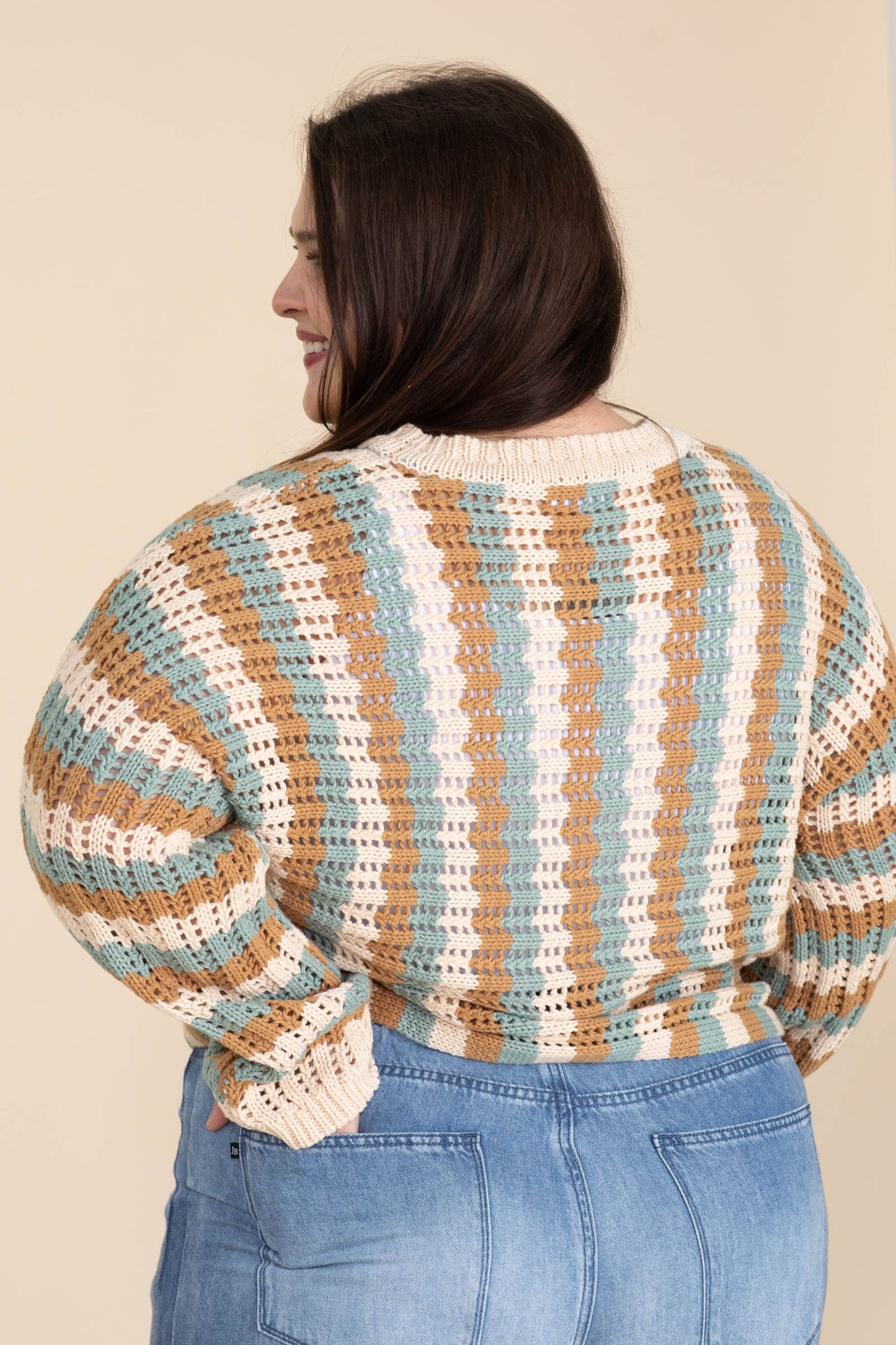 Camel And Pine Vertical Stripe Dolman Sweater