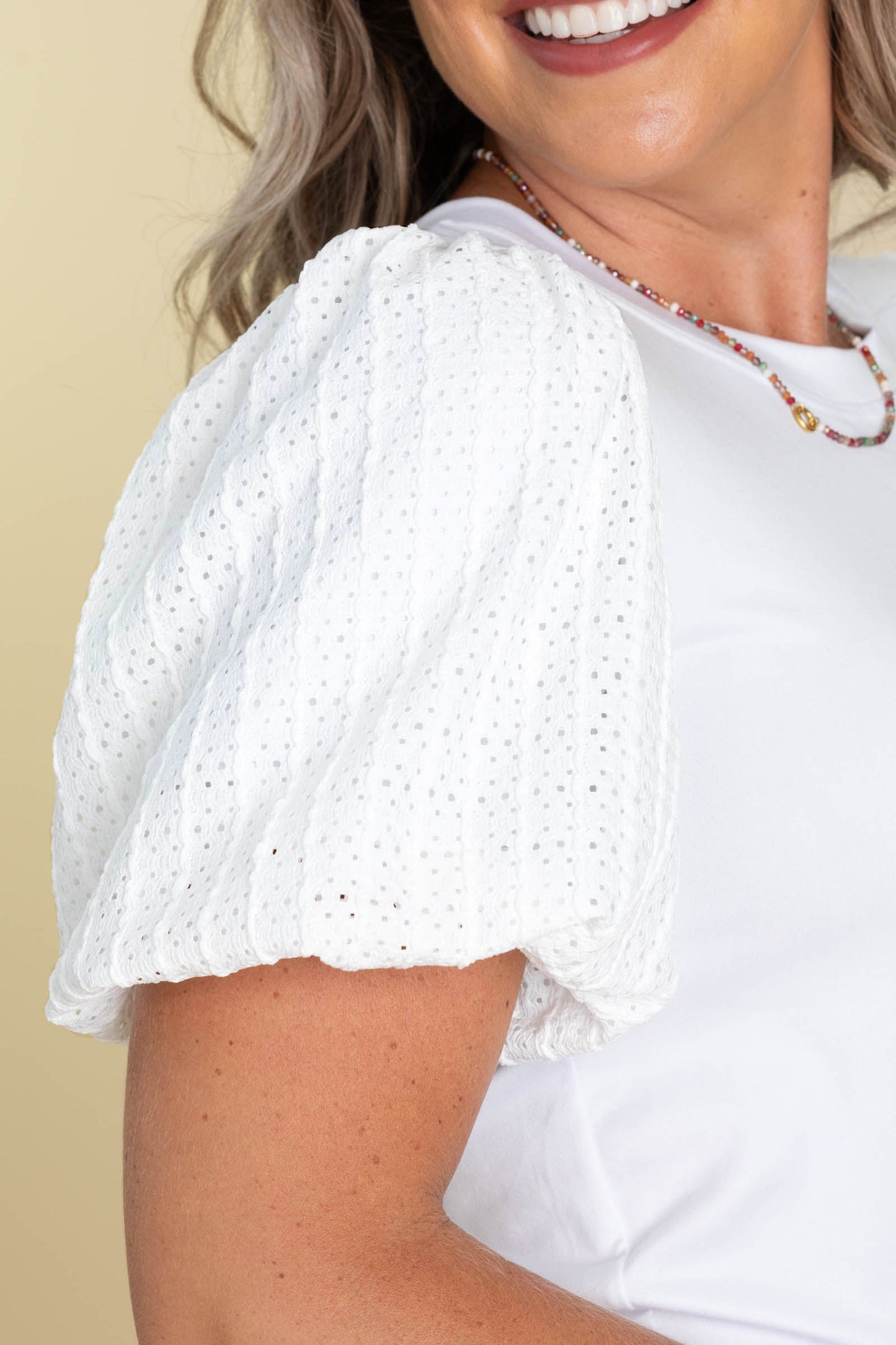 Solid Knit Tops With Contrast Puffed Sleeves