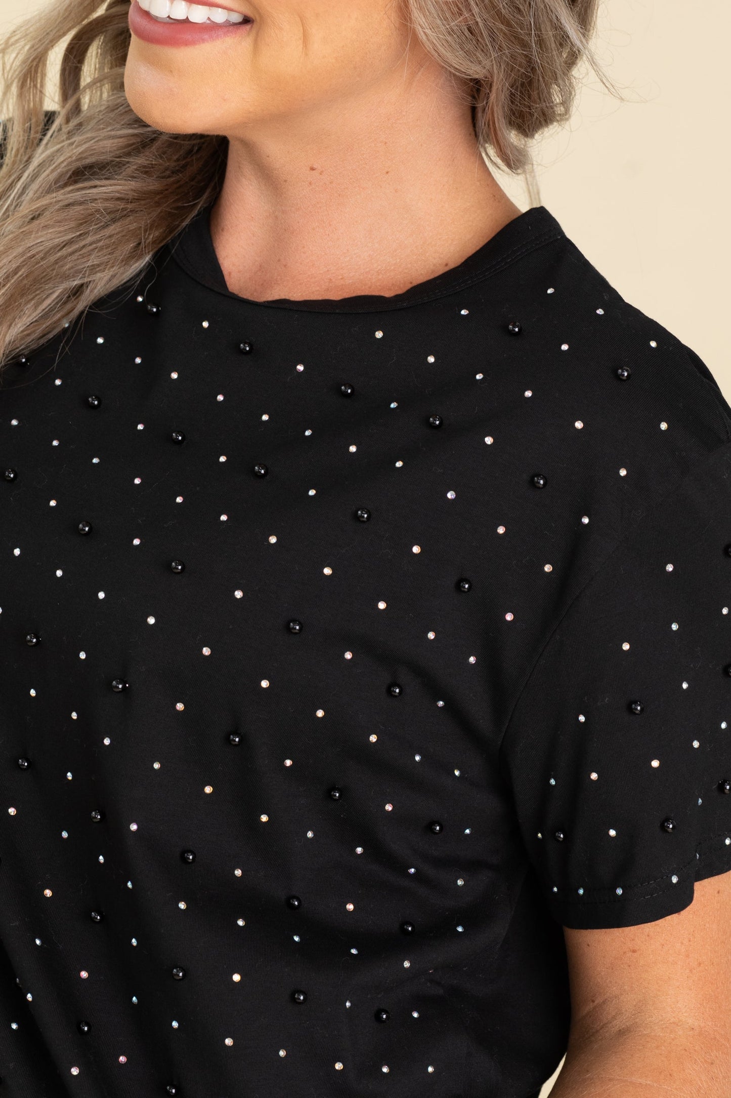 Black With Pearls Knit Tee