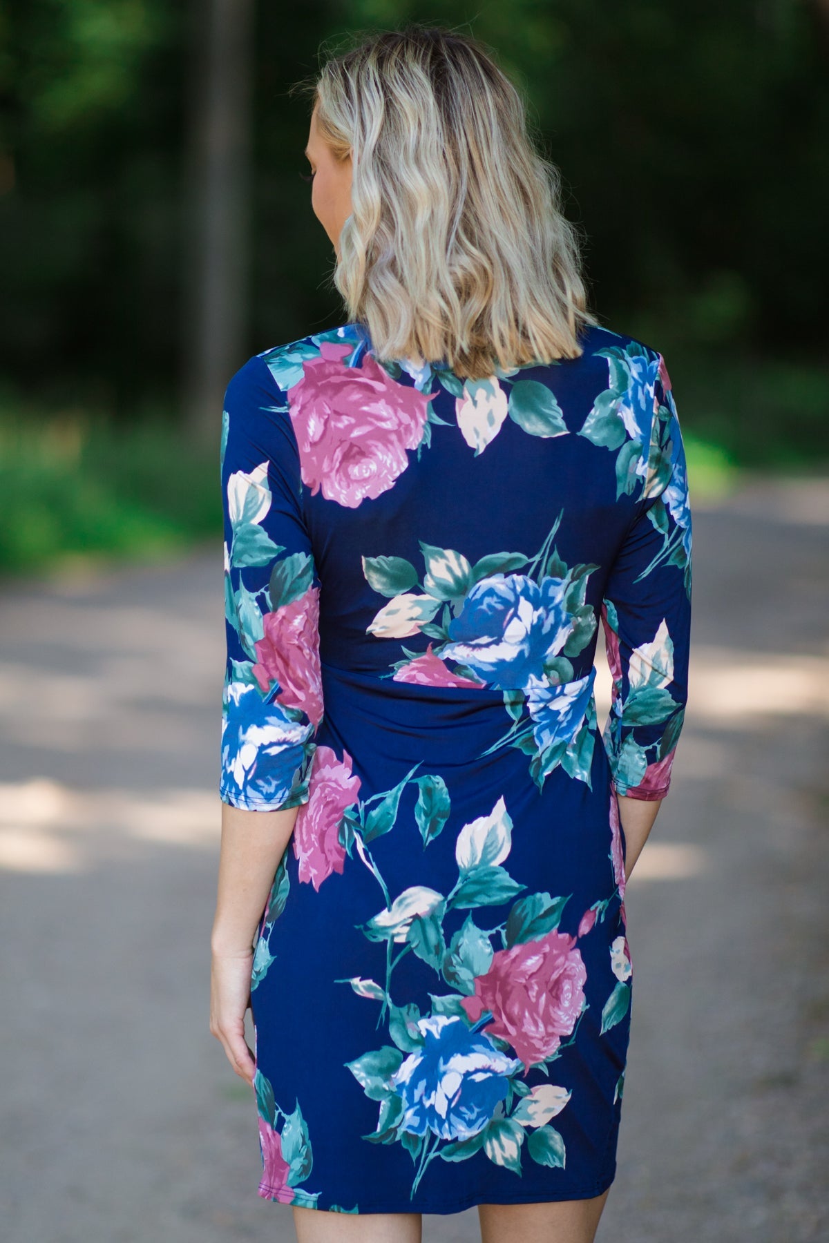 Navy and Dusty Rose Floral Print Dress