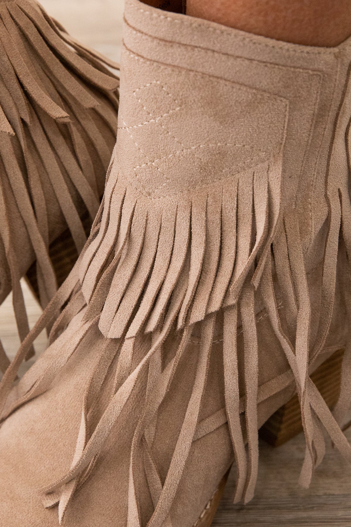 Oatmeal Fringe Pointed Toe Booties