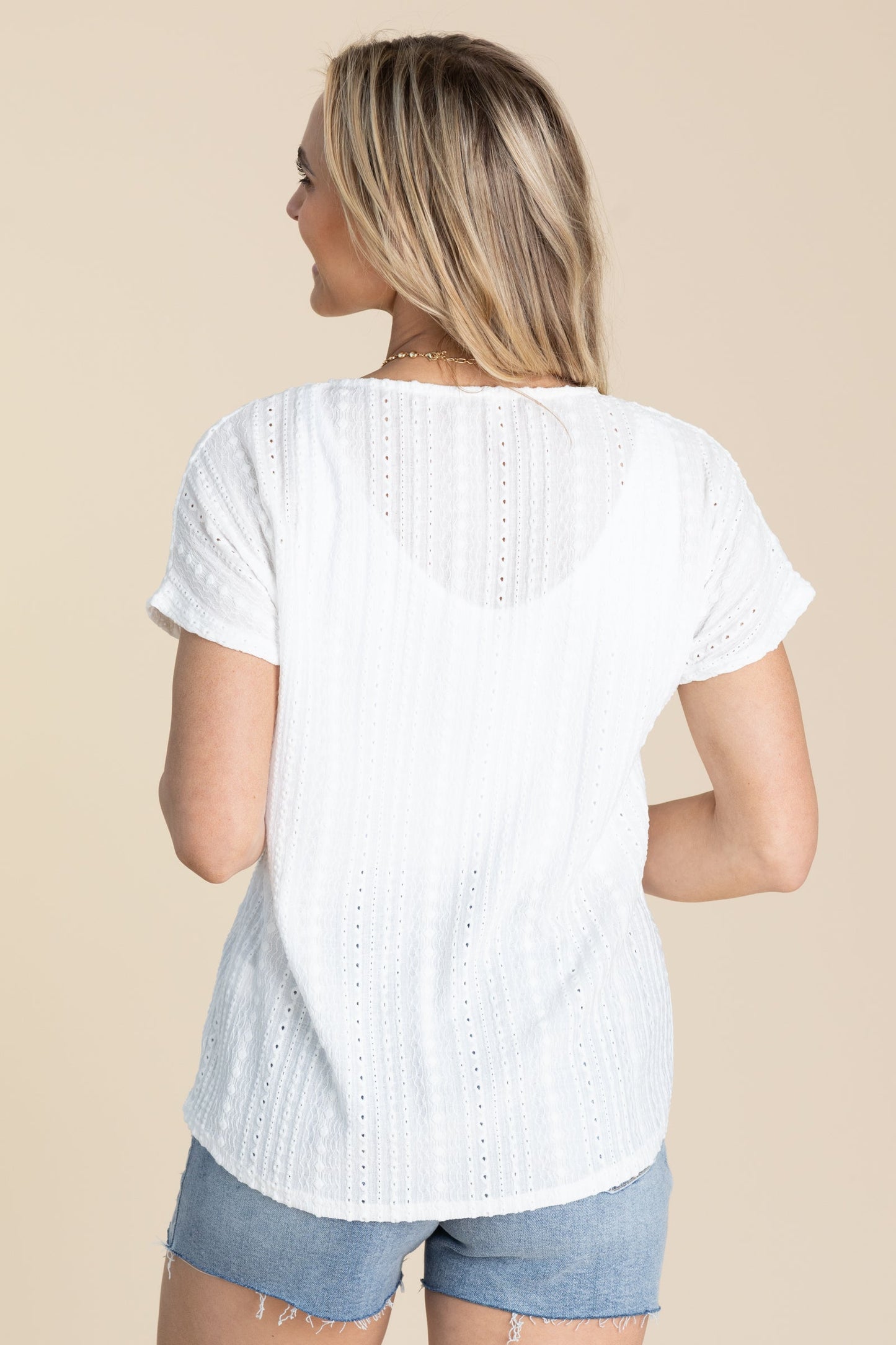 White Eyelet Lace Boho Blouse Top