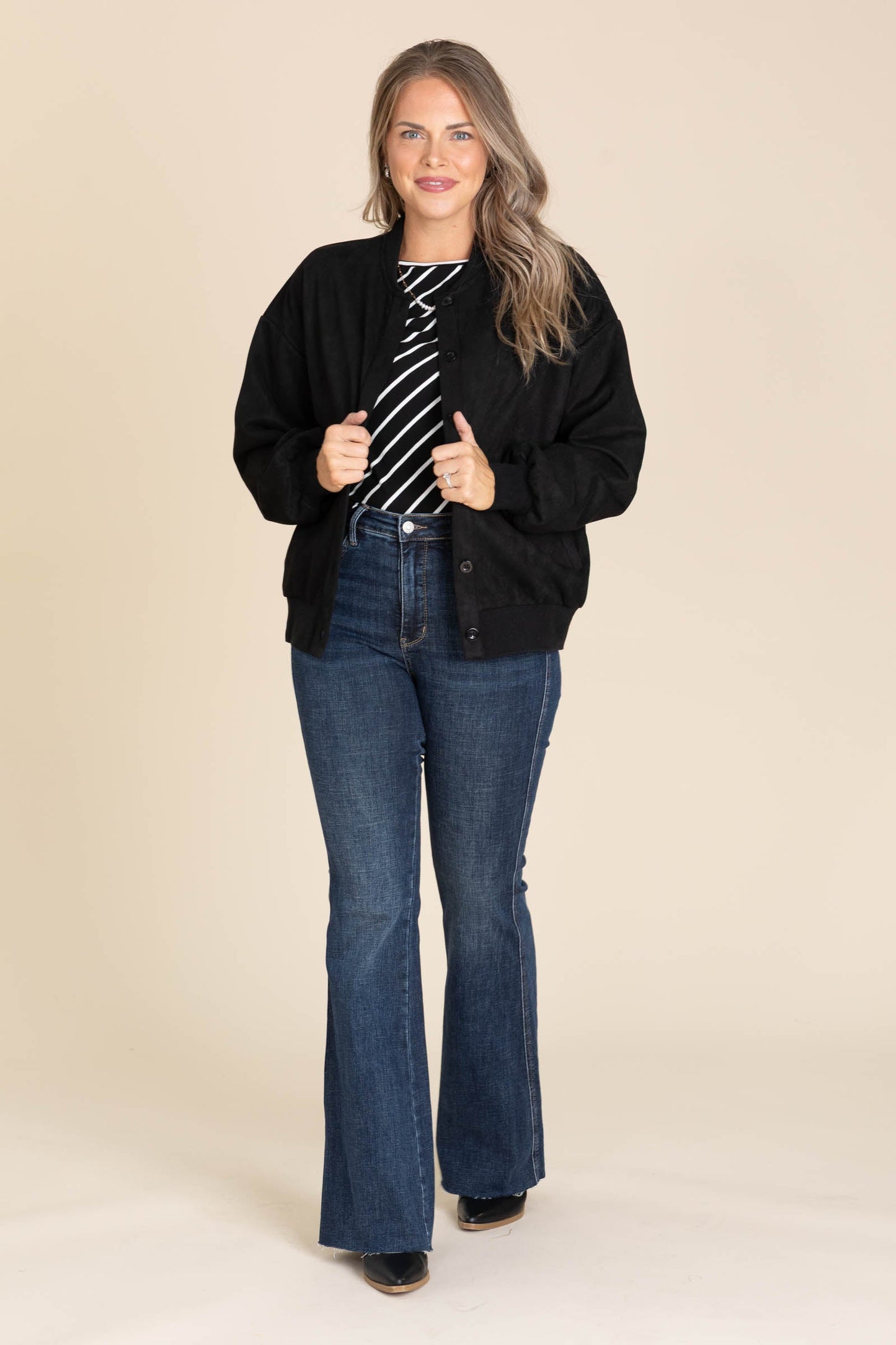 Black Soft Microsuede Bomber Jacket