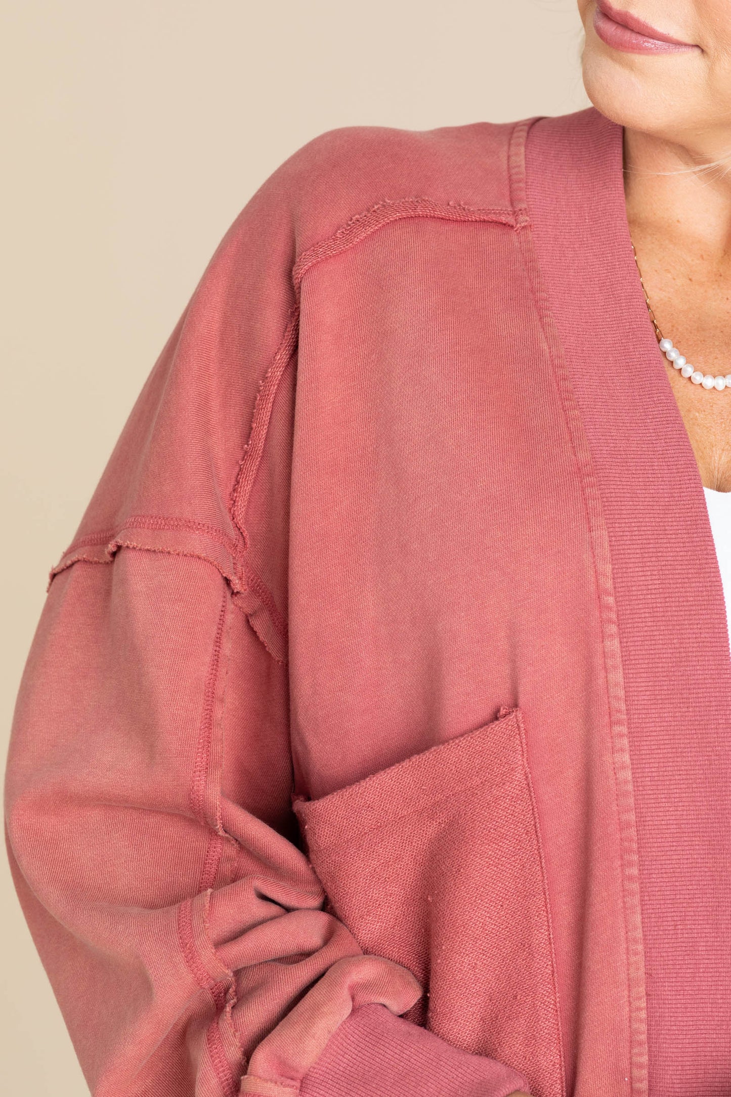 Wine Mineral Washed French Terry Cardigan