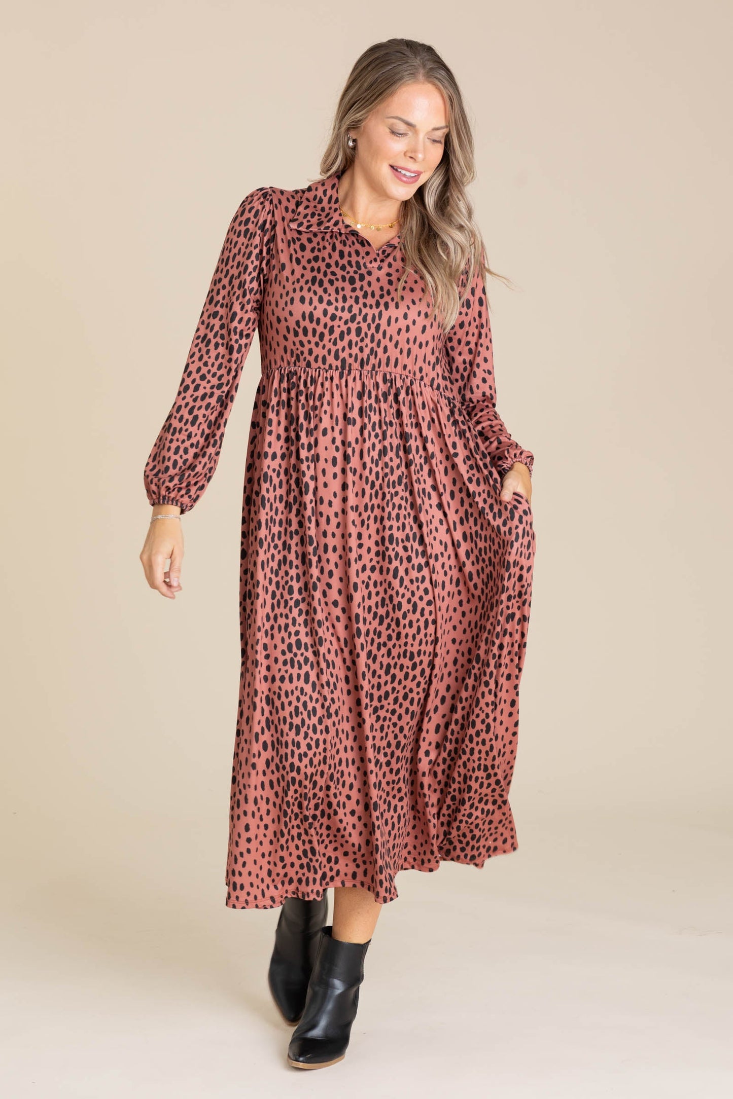 Terracotta Maxi Dress With Spots