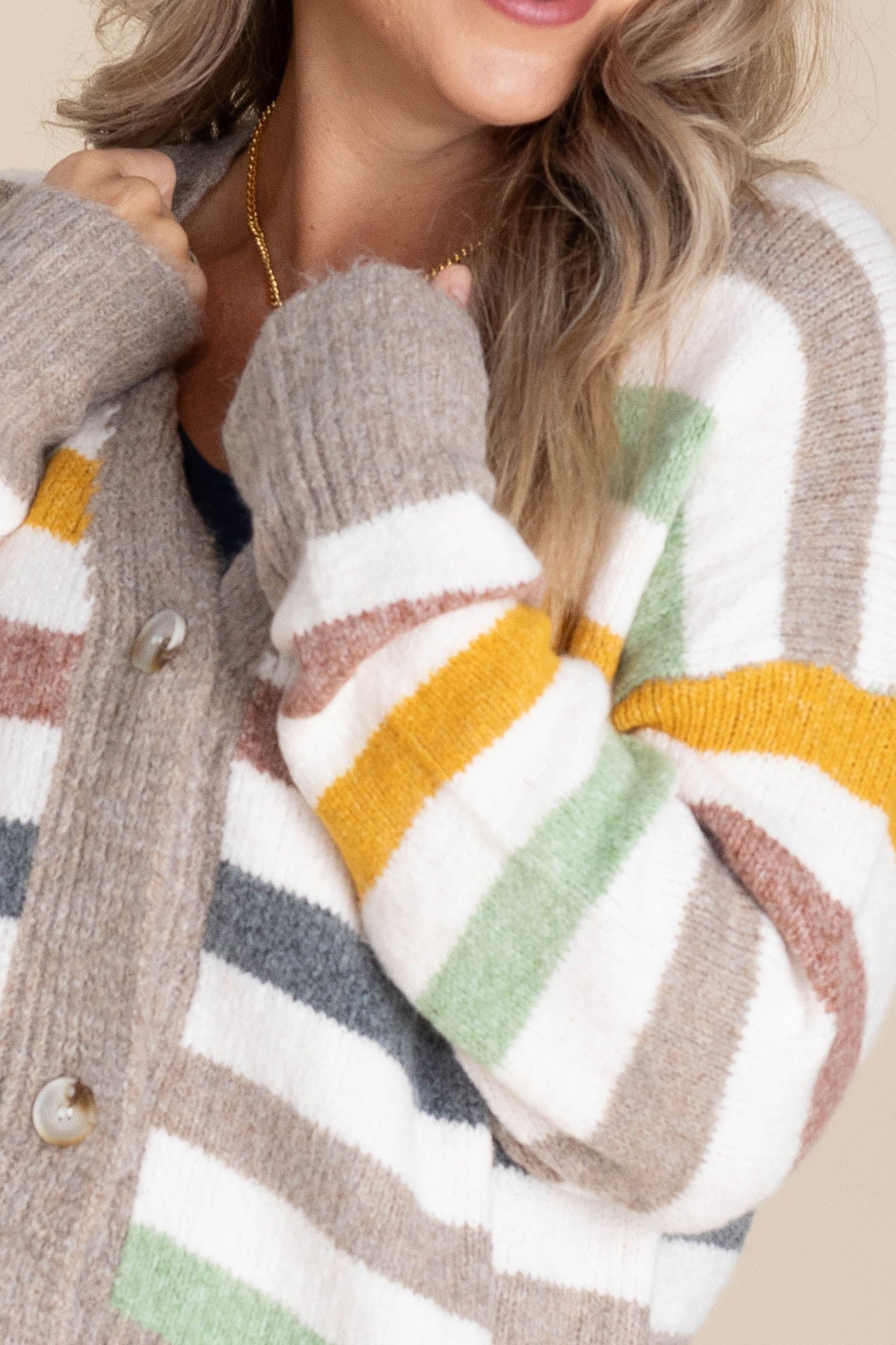 Mocha Multicolor Button Up Cardigan Sweater