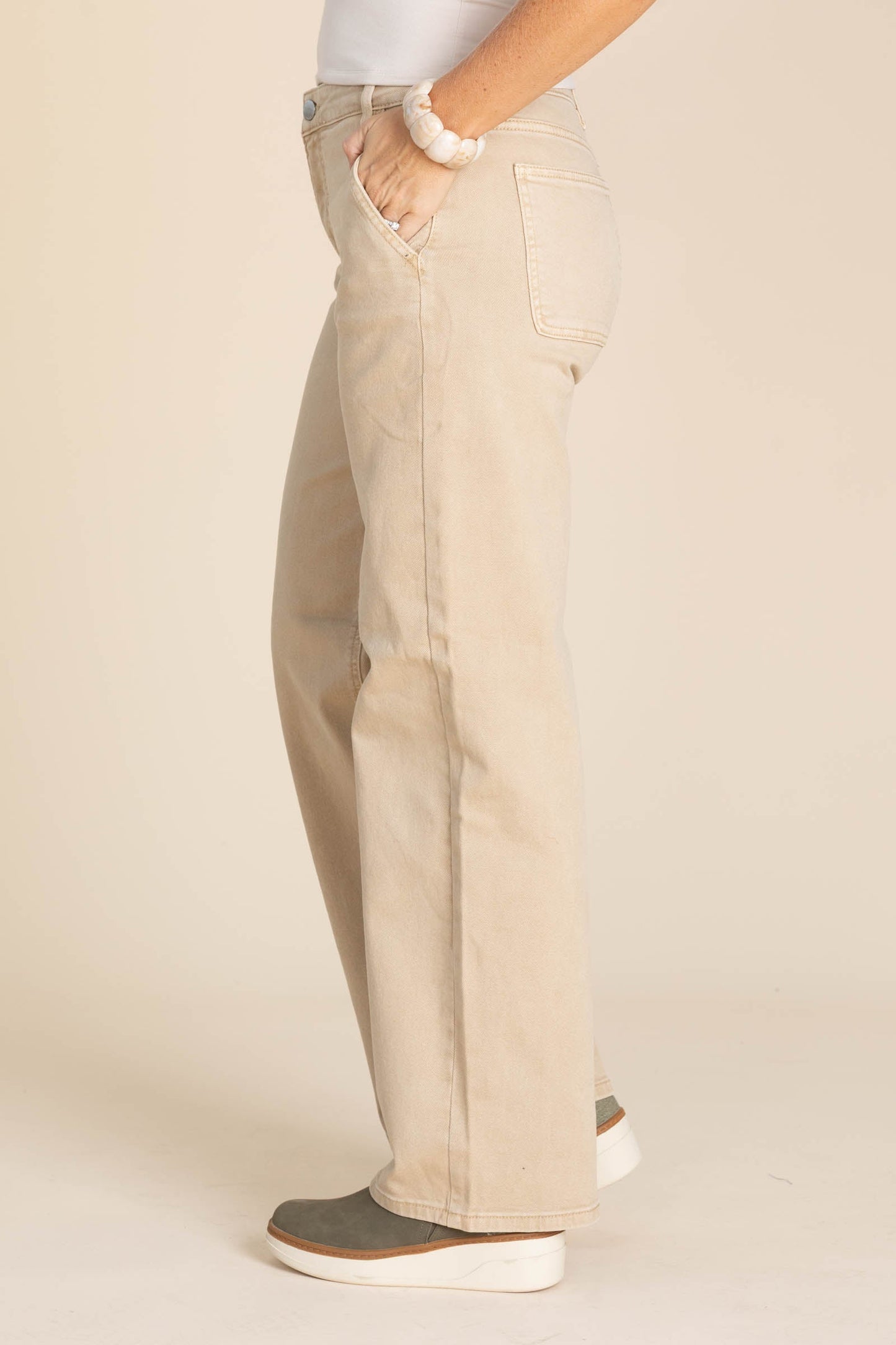 Risen Taupe Mid Rise Ankle Baggy Pants