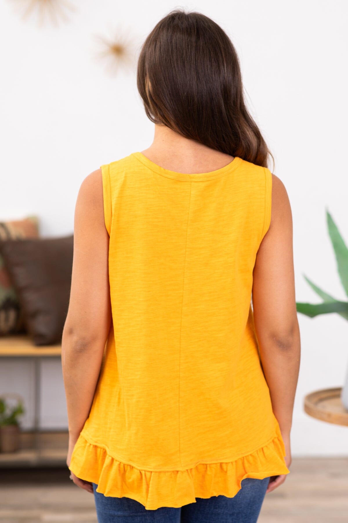 Orange Tank With Ruffle Trim