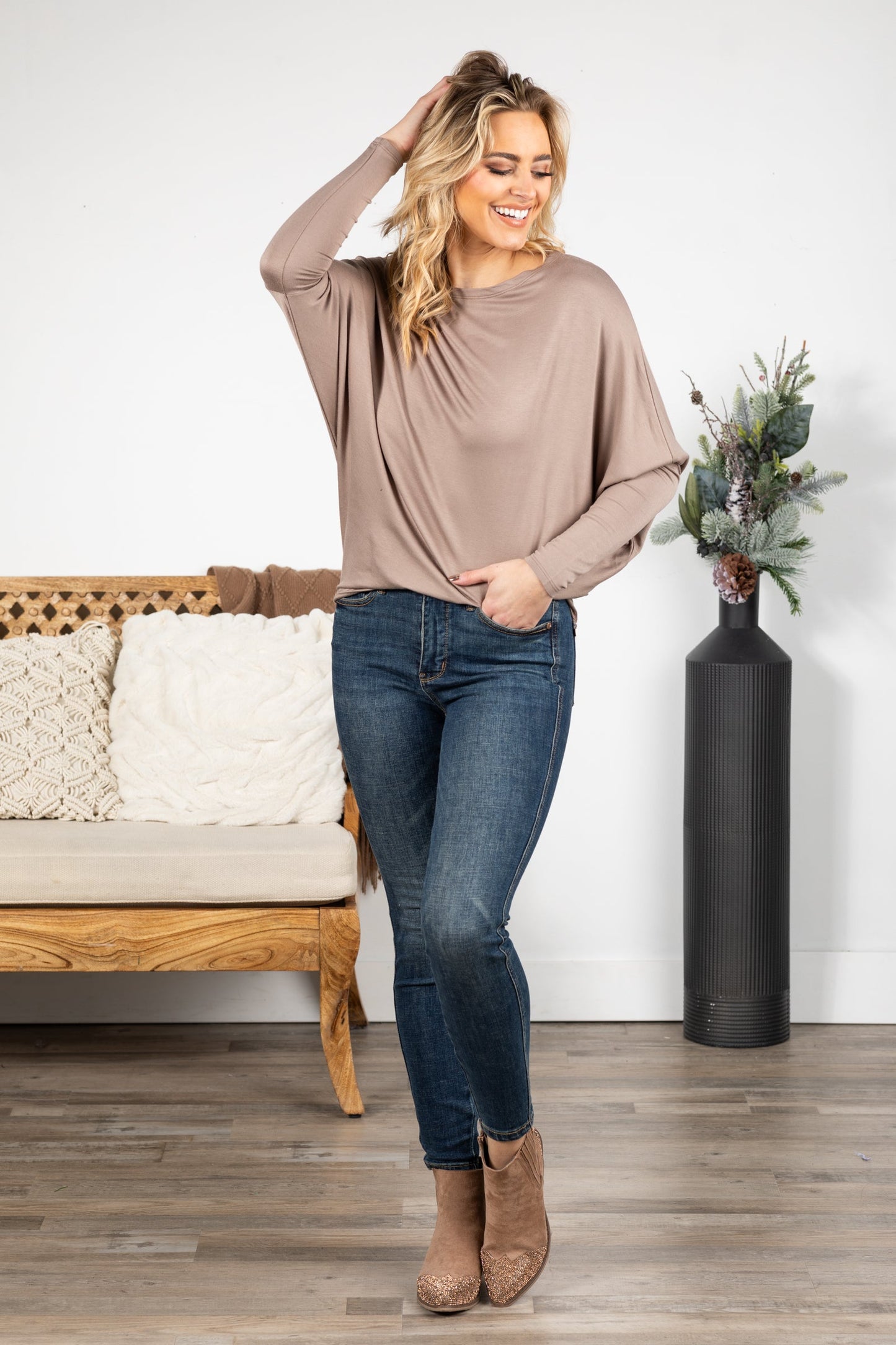 Long Dolman Sleeve Terry Knit Top