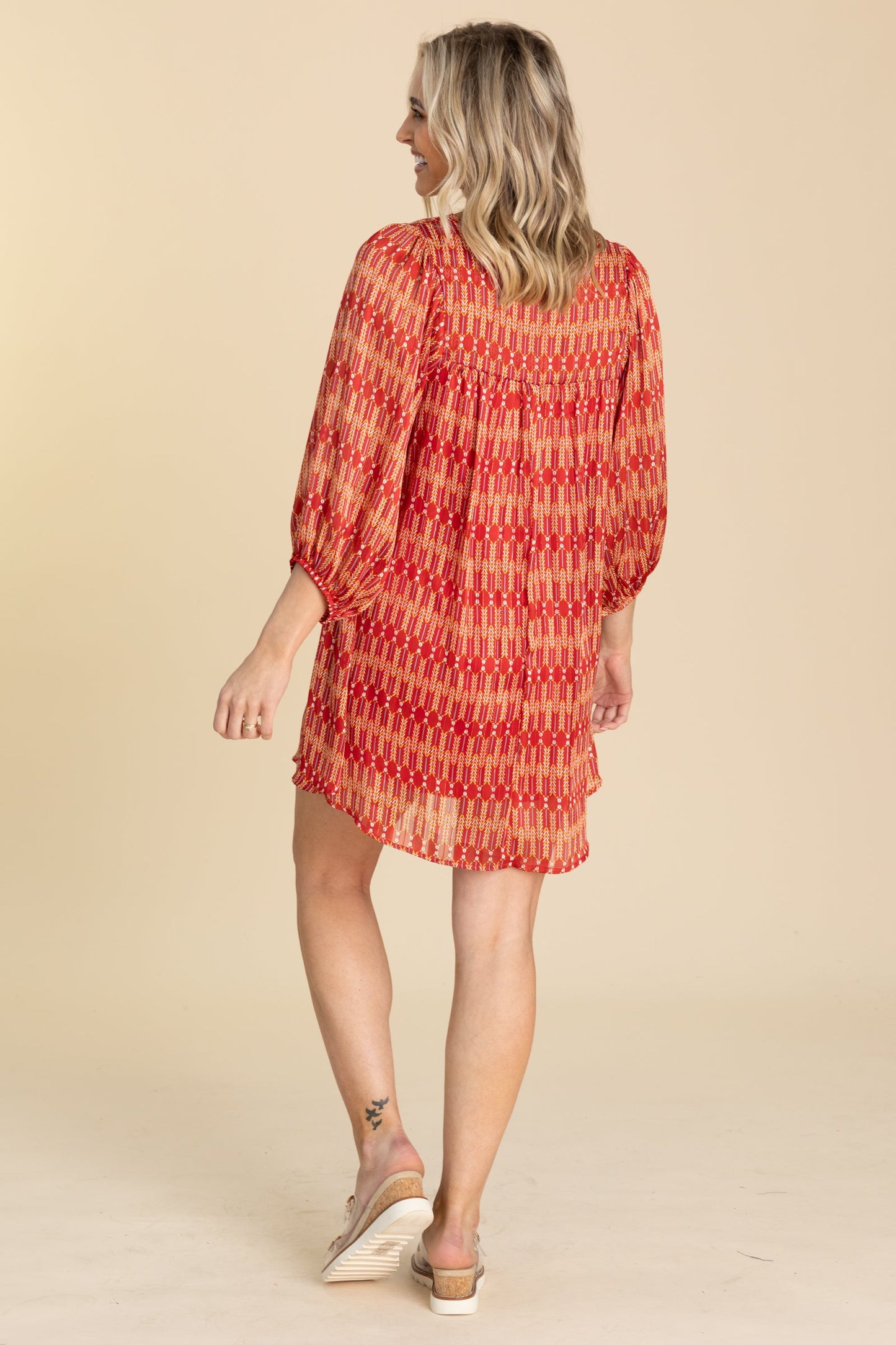 Red and Orange Boho Print Dress