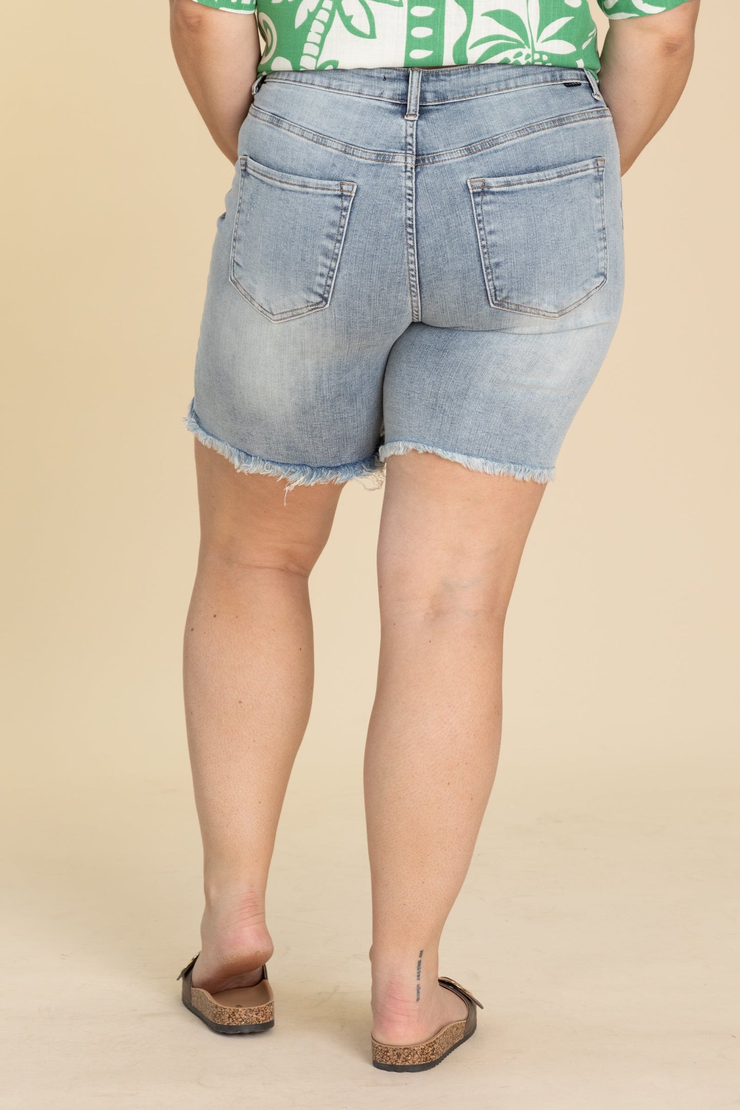 Risen Light Distressed Mid Length Shorts