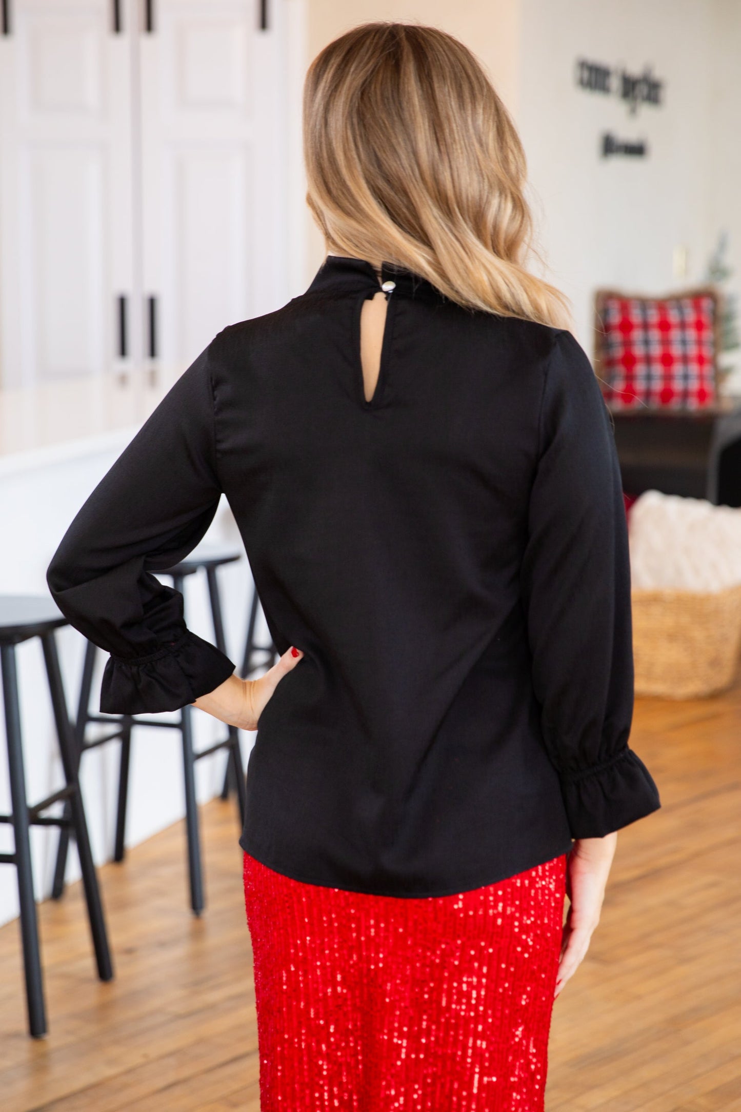 Black Ruffle Trim Top