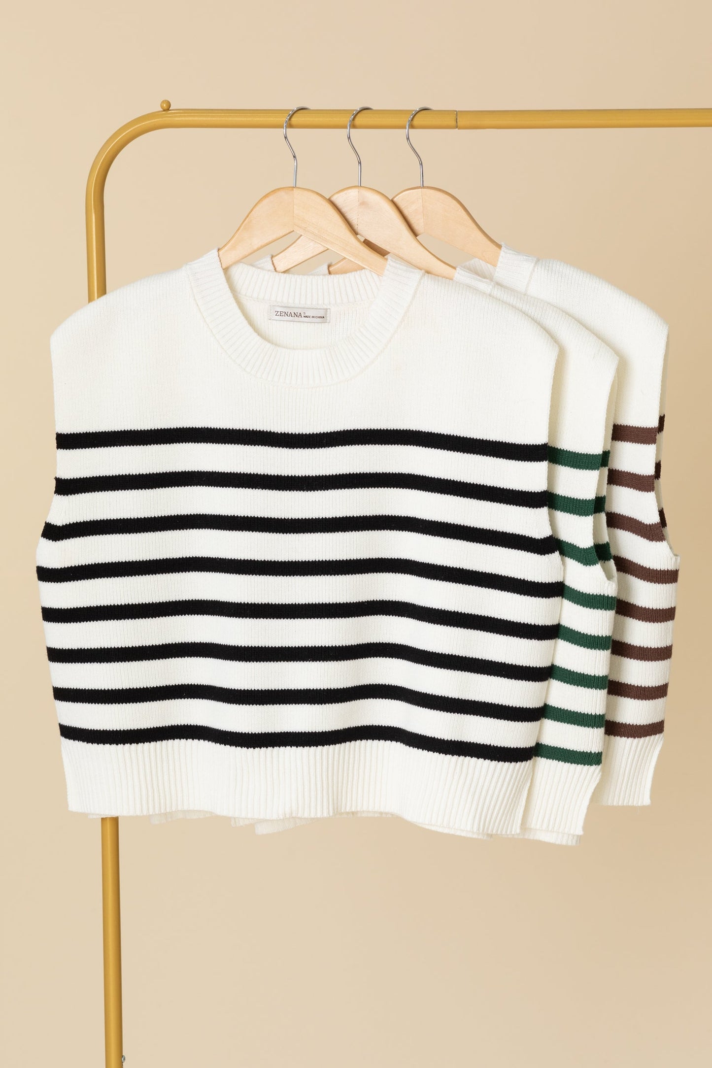 Oversized Crewneck Stripe Cap Sleeve Sweaters