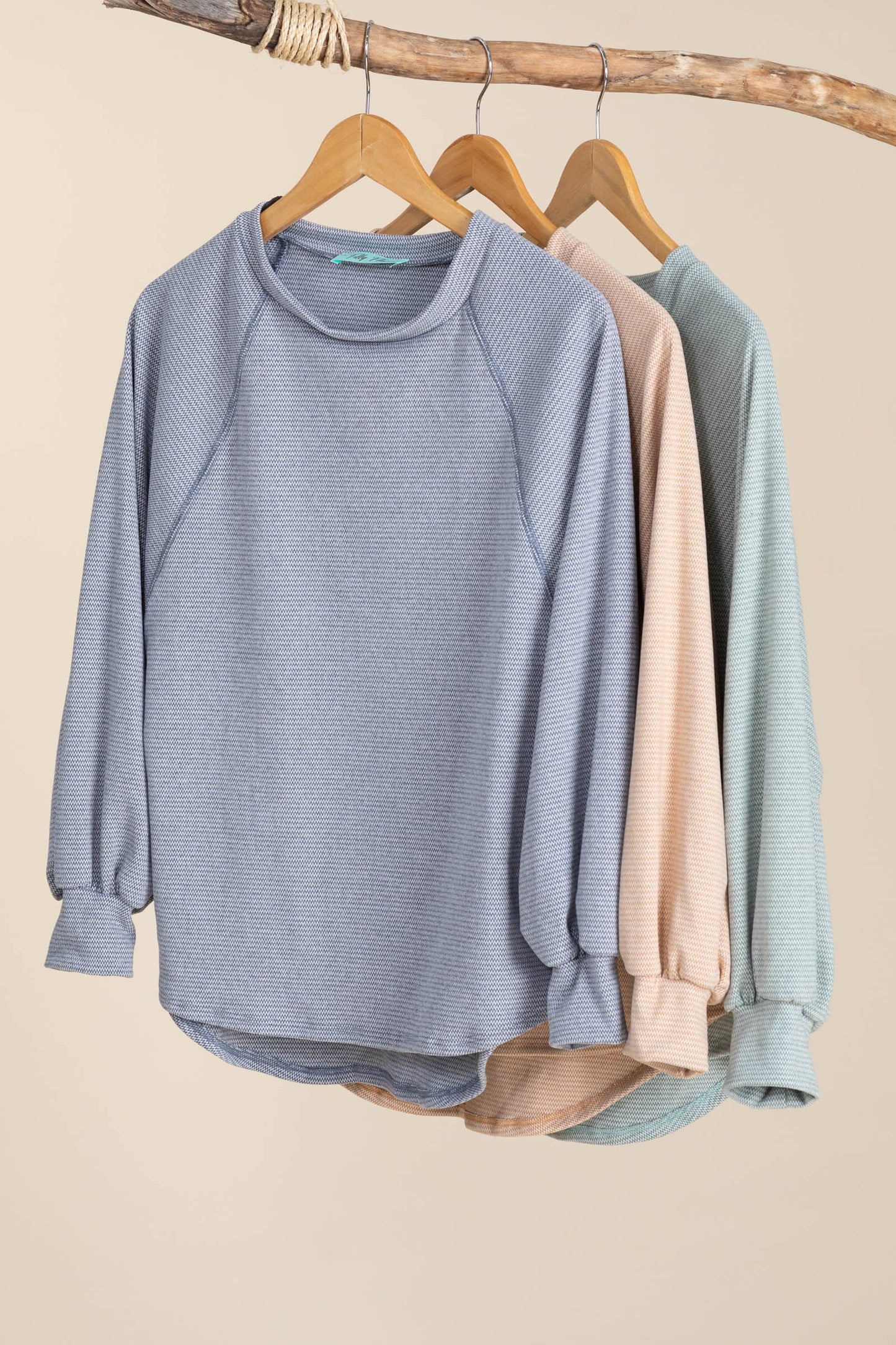 Soft Knit Mini Wave Long Sleeve Tops