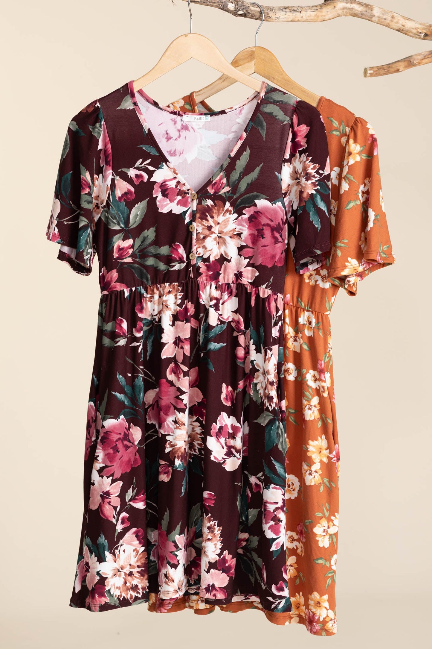 Soft Brushed V-Neck Knit Floral Dresses