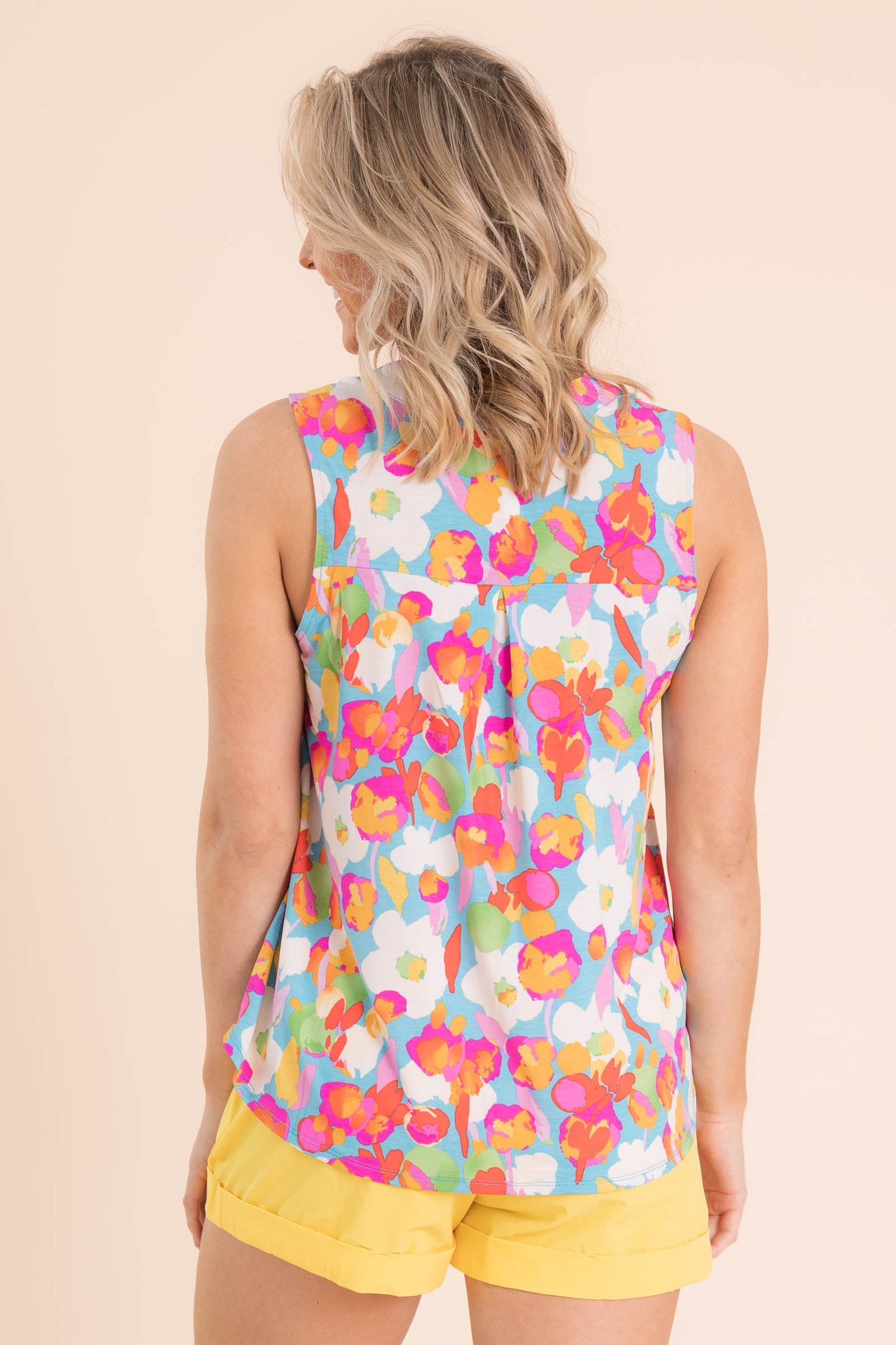 Sky Blue Floral V-Neck Wrinkle Free Lizzy Top