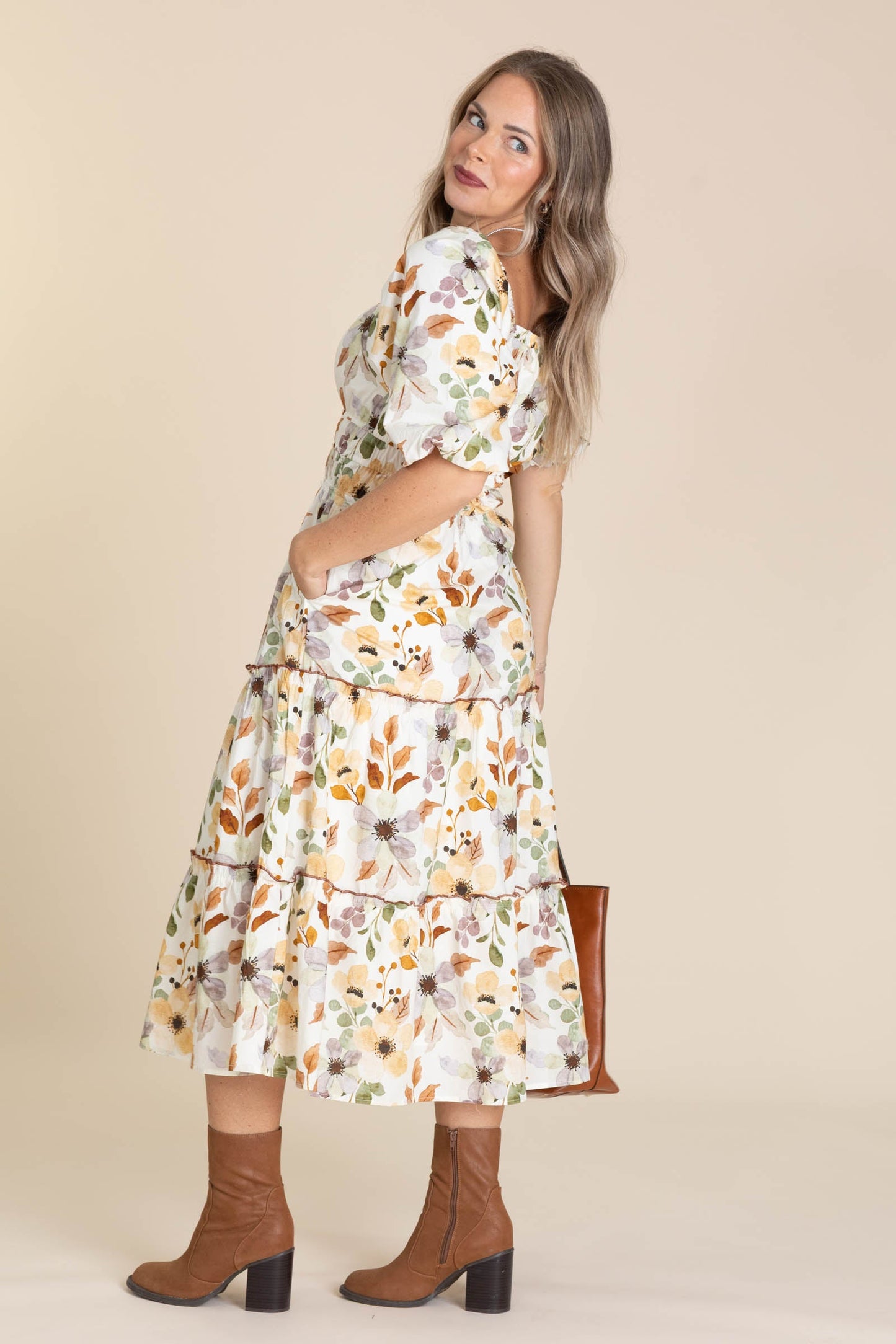 Ivory Fall Floral Smocked Dress