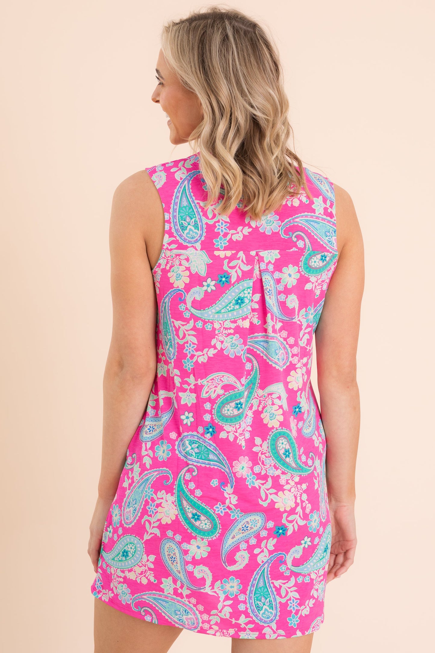 Hot Pink And Blue Print Wrinkle Free Liz Dress