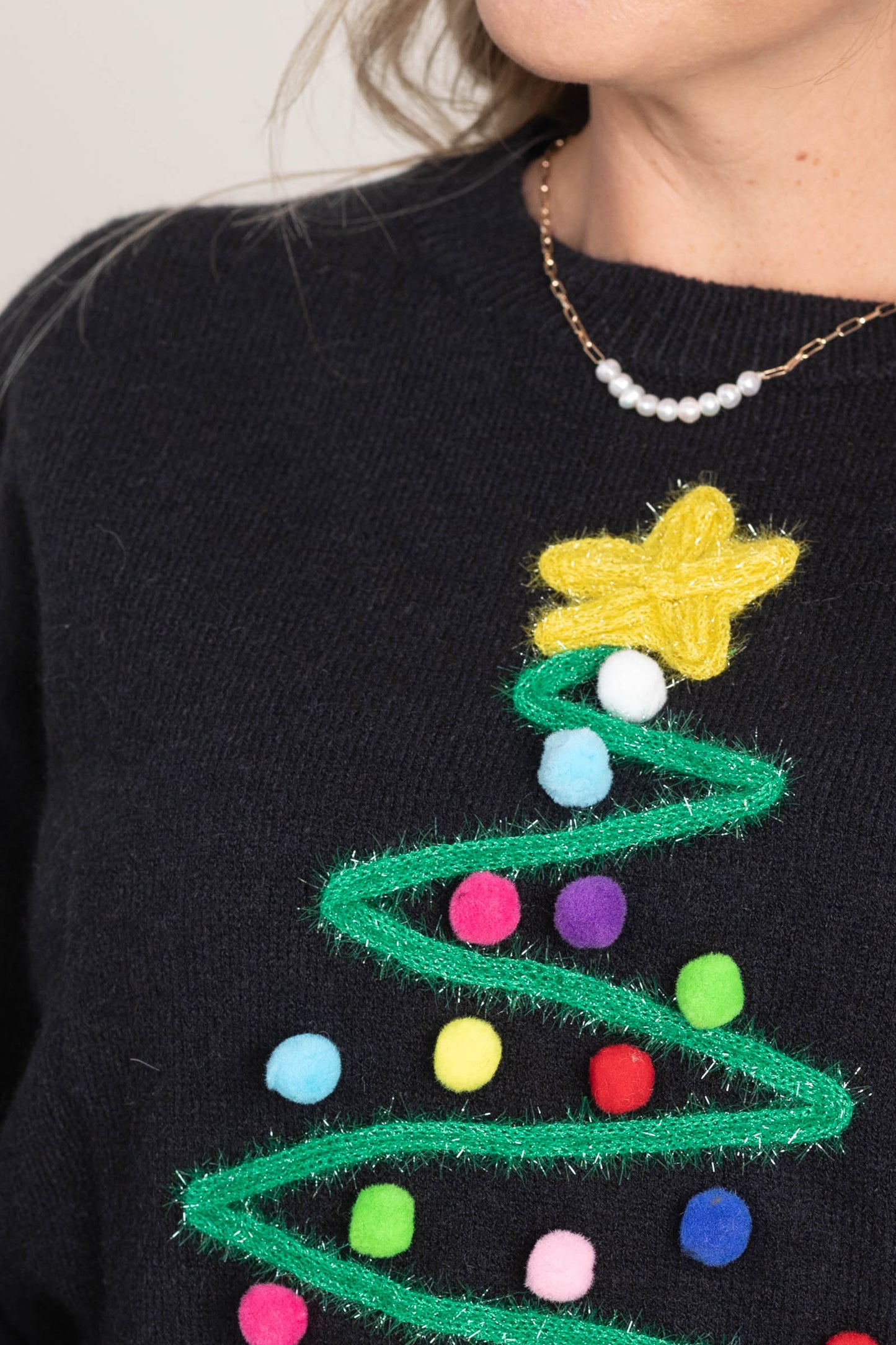 Black Pom Pom Christmas Tree Sweater