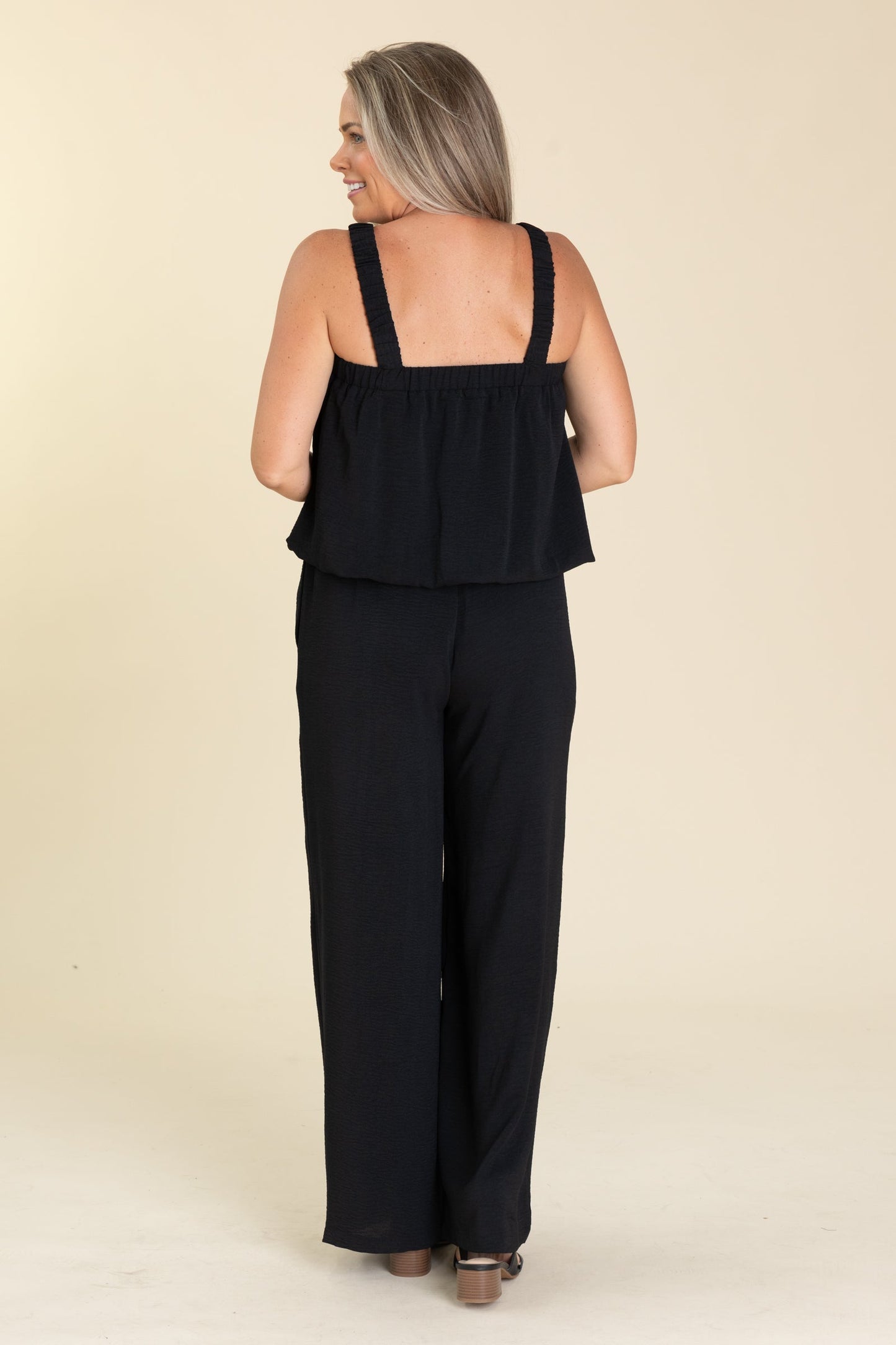 Black Airflow Bubble Hem Top And Pants Set